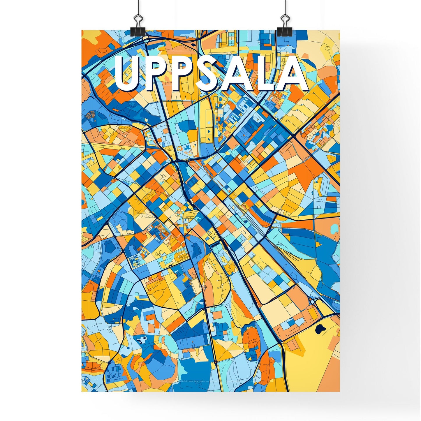 UPPSALA SWEDEN Vibrant Colorful Art Map Poster Blue Orange