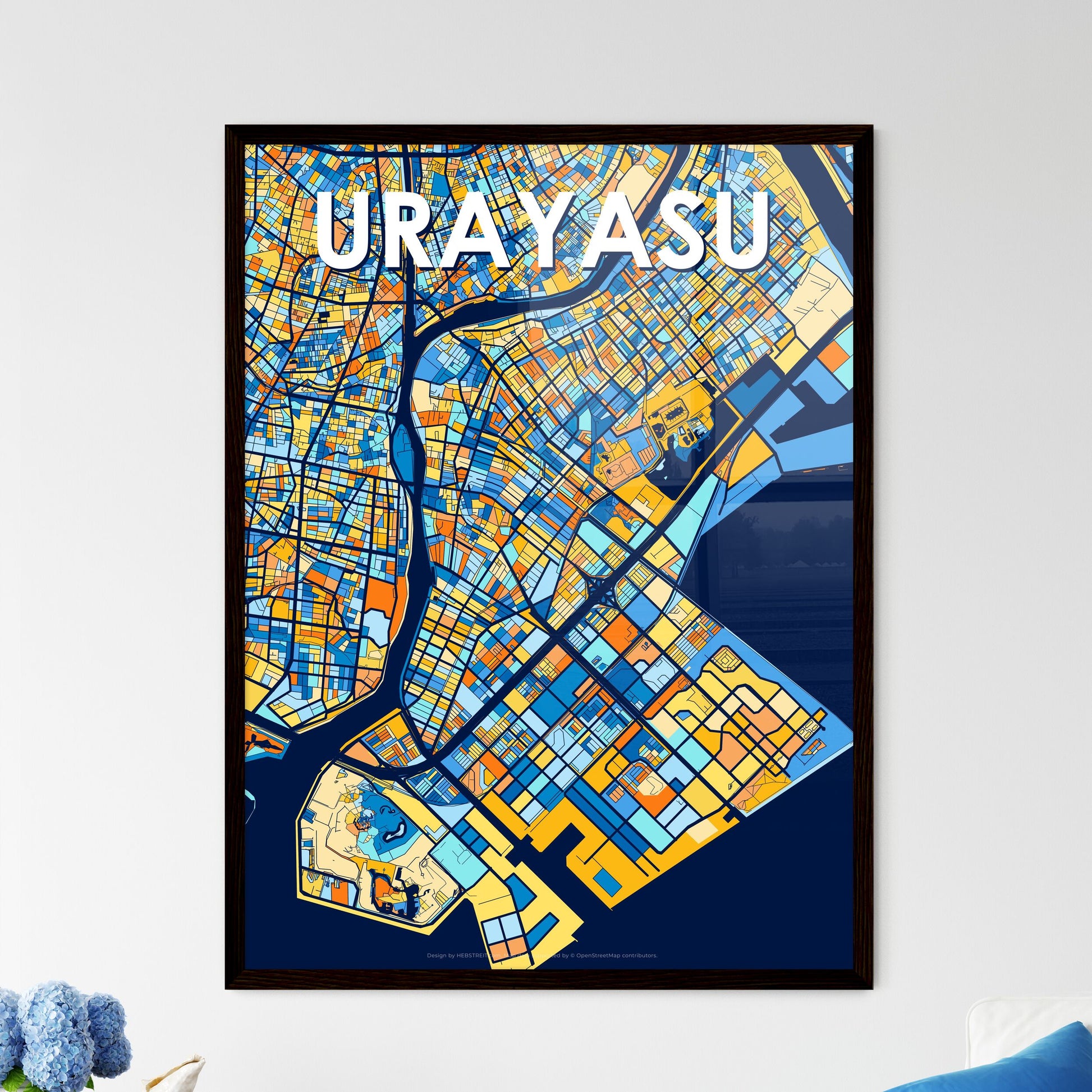 URAYASU JAPAN Vibrant Colorful Art Map Poster Blue Orange