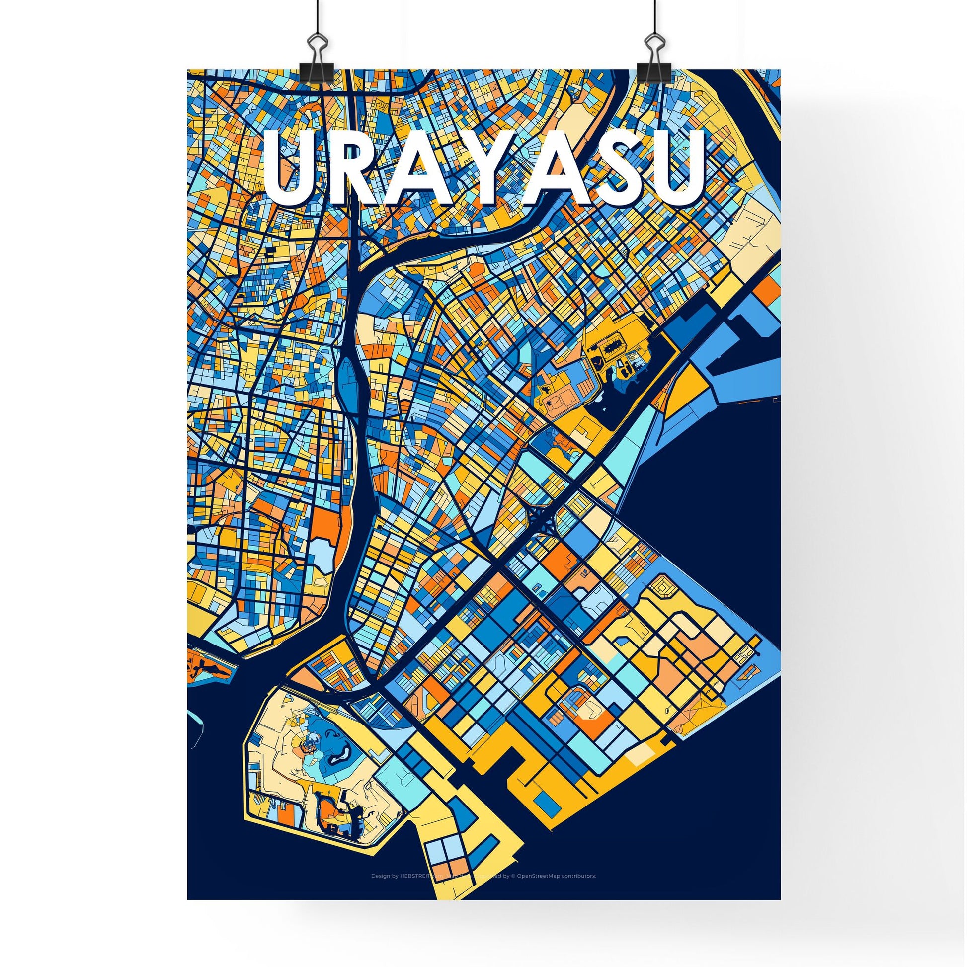 URAYASU JAPAN Vibrant Colorful Art Map Poster Blue Orange