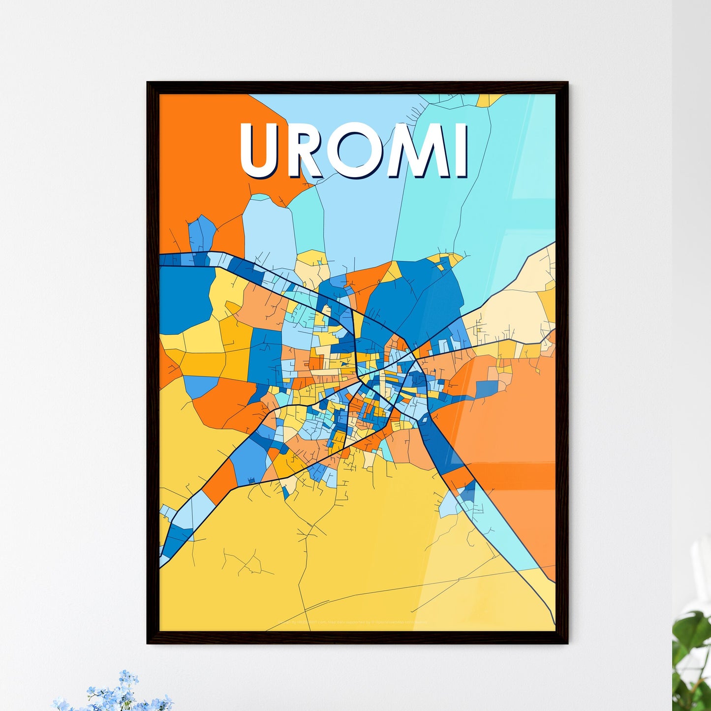 UROMI NIGERIA Vibrant Colorful Art Map Poster Blue Orange