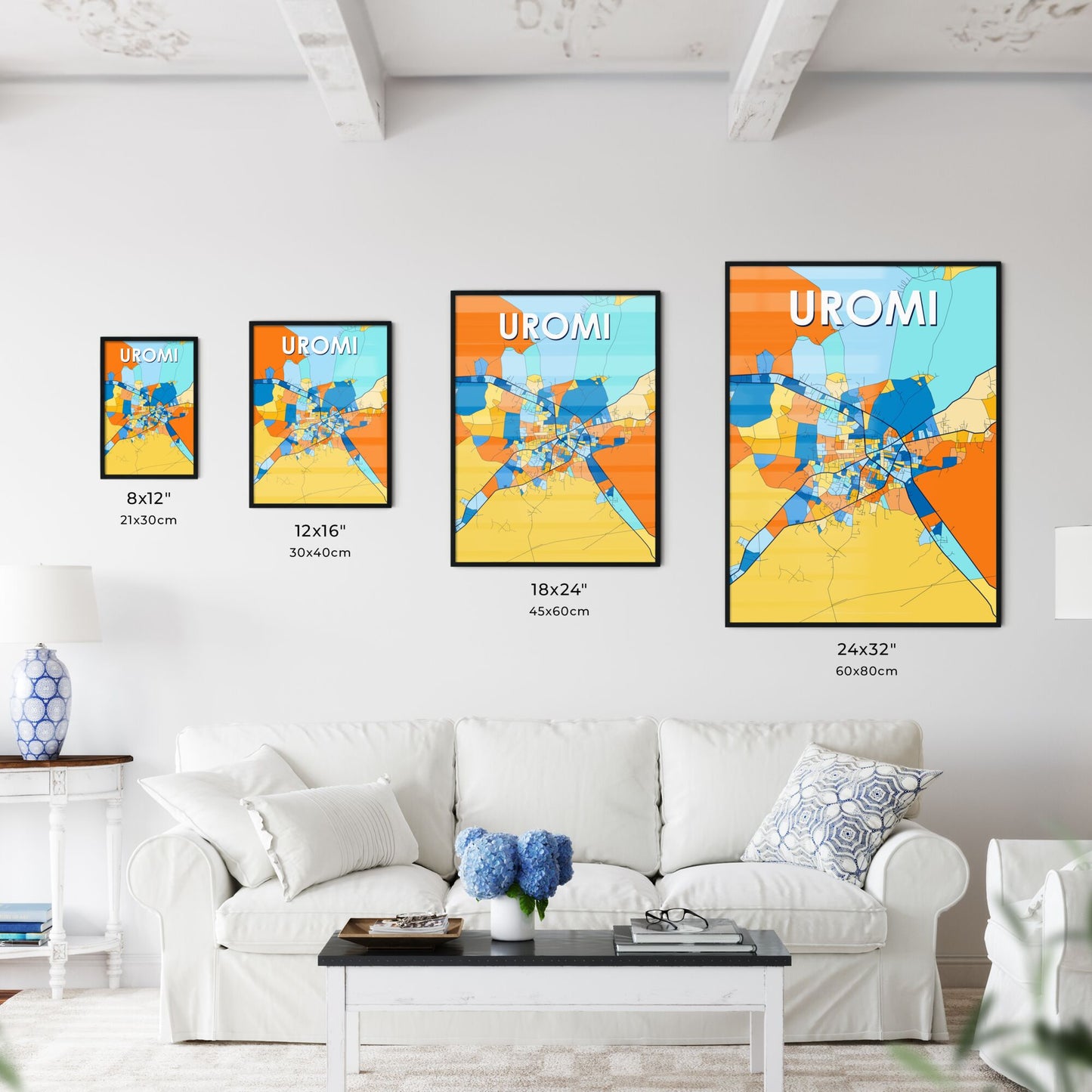 UROMI NIGERIA Vibrant Colorful Art Map Poster Blue Orange