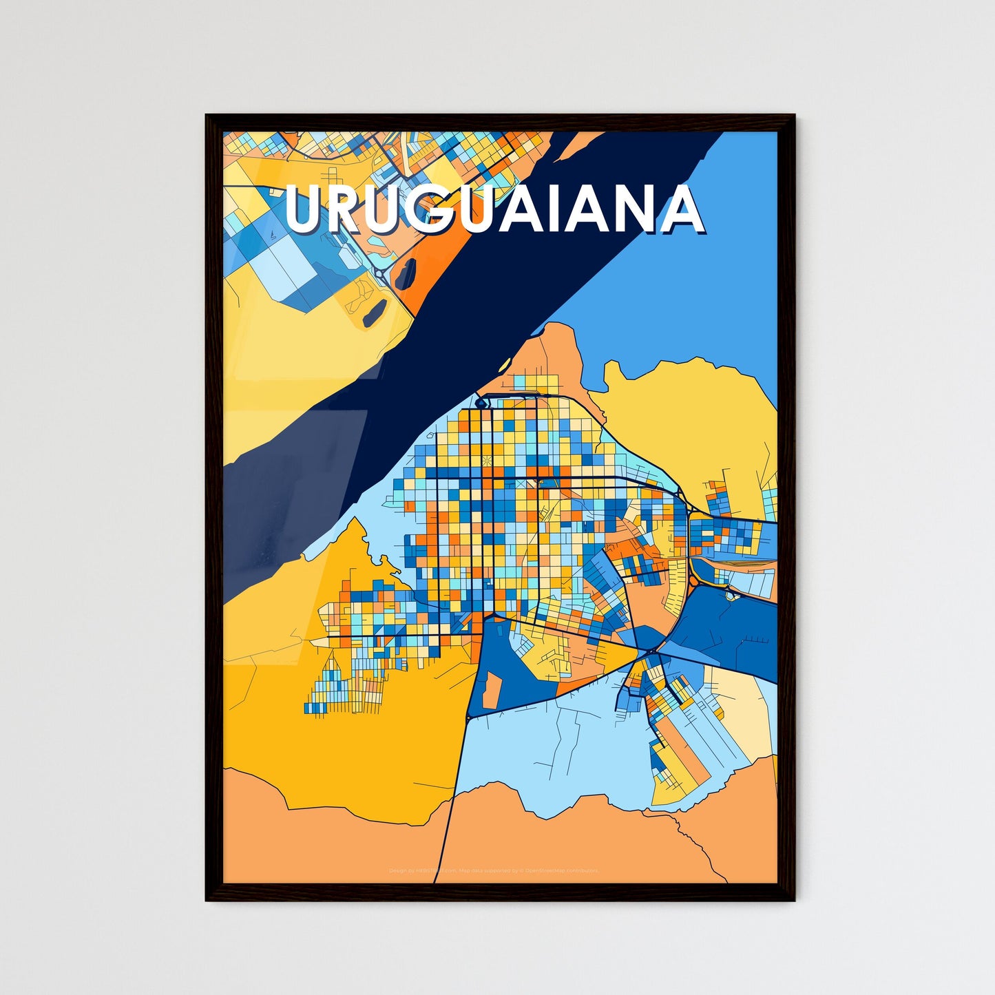 URUGUAIANA BRAZIL Vibrant Colorful Art Map Poster Blue Orange