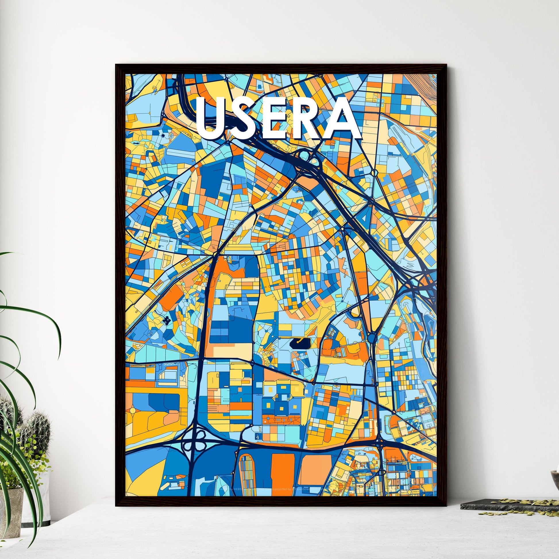 USERA SPAIN Vibrant Colorful Art Map Poster Blue Orange