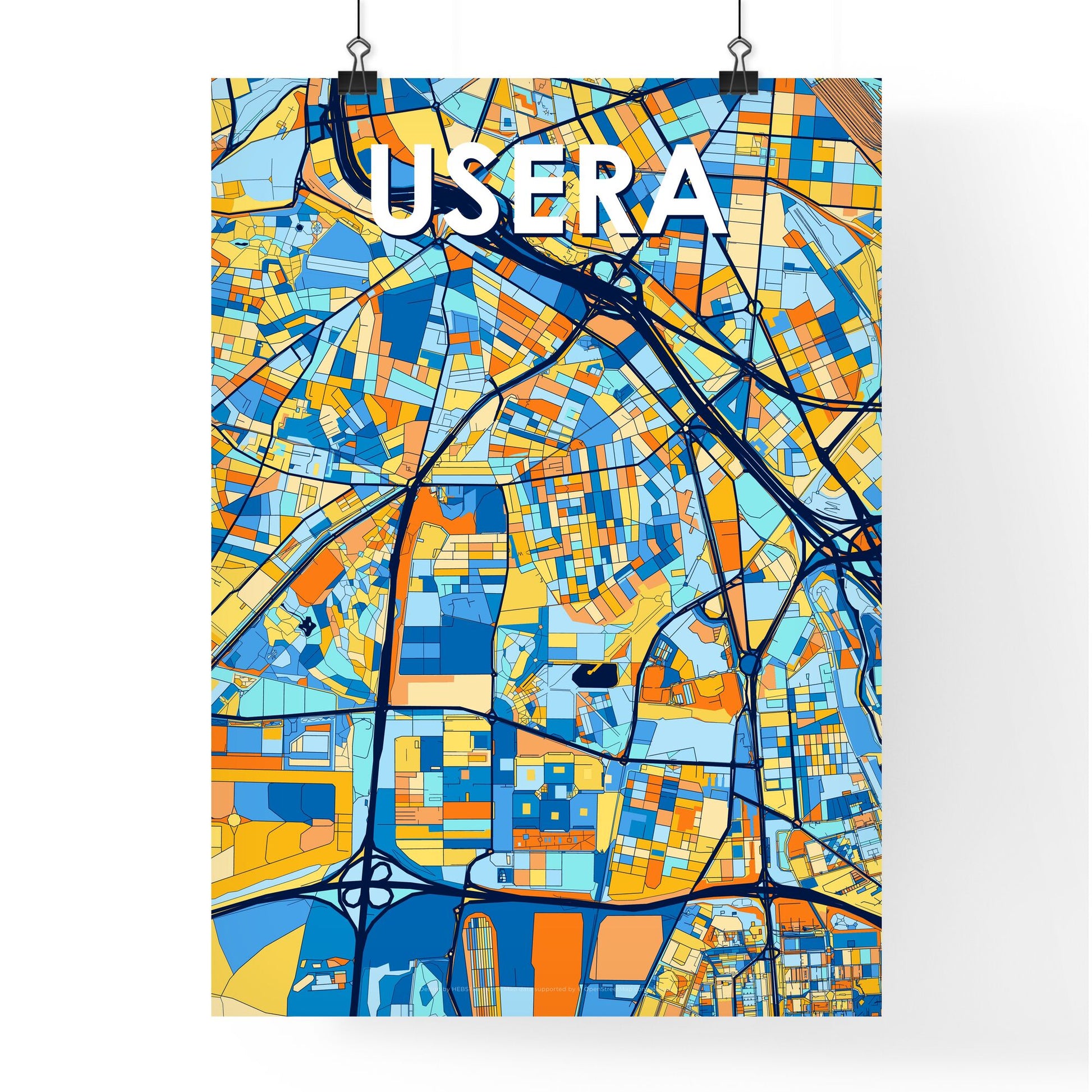 USERA SPAIN Vibrant Colorful Art Map Poster Blue Orange