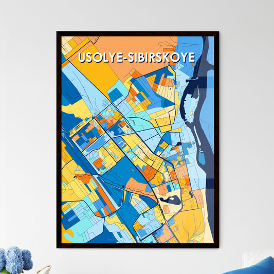 USOLYE-SIBIRSKOYE RUSSIA Vibrant Colorful Art Map Poster Blue Orange