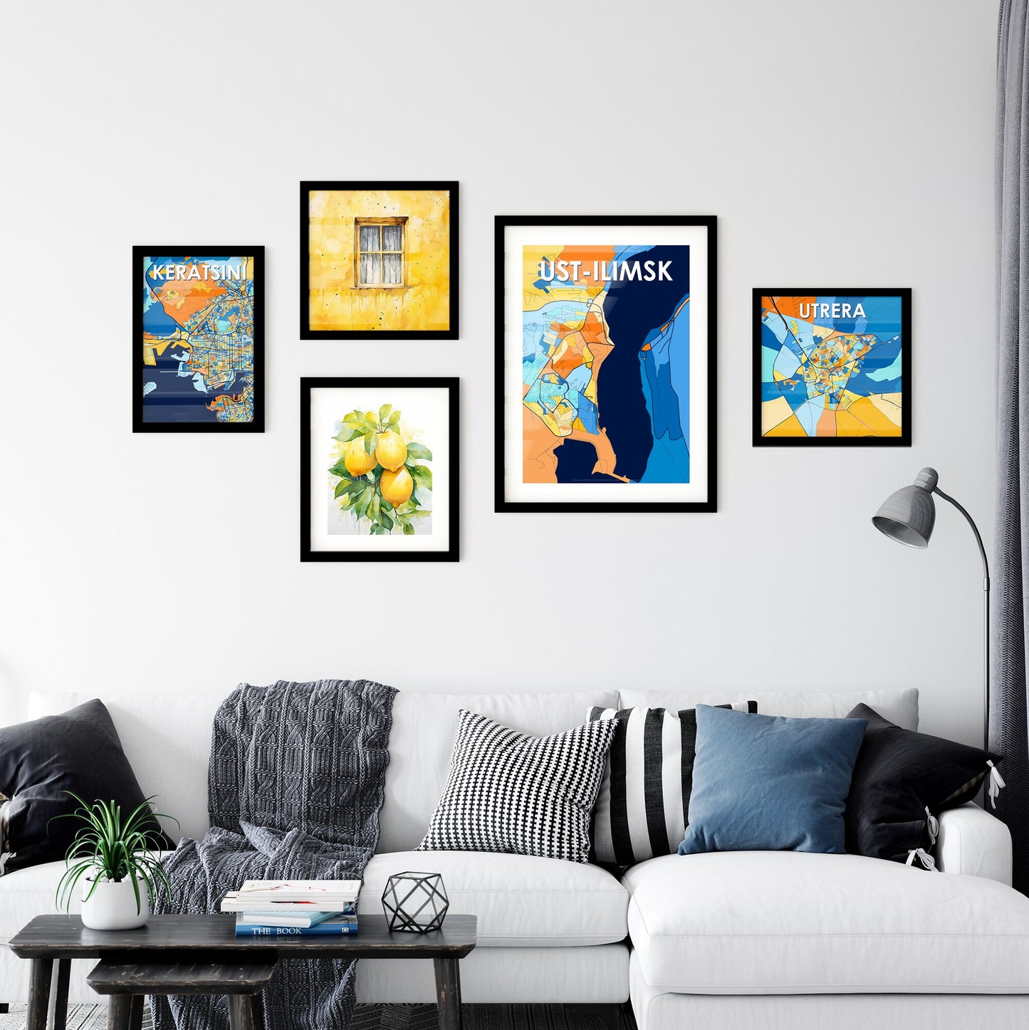 UST-ILIMSK RUSSIA Vibrant Colorful Art Map Poster Blue Orange