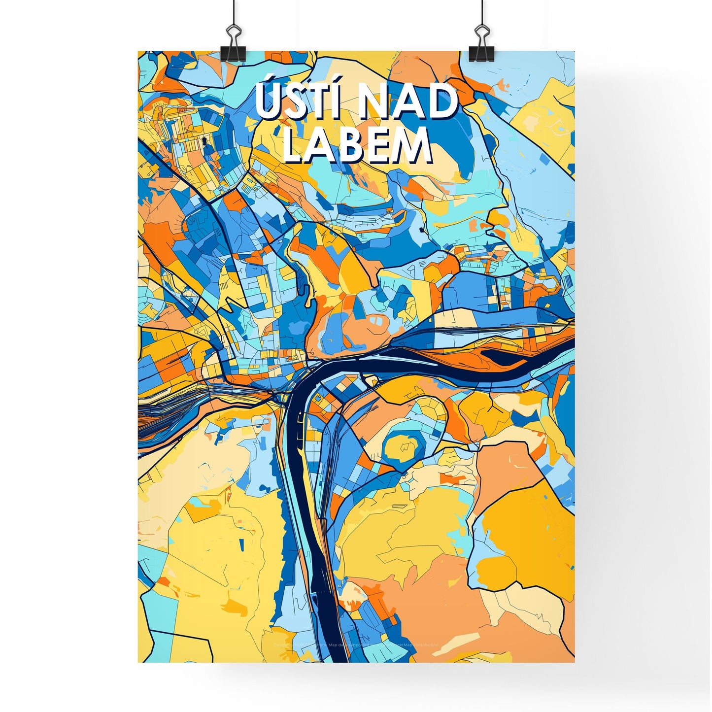 ÚSTÍ NAD LABEM CZECHIA Vibrant Colorful Art Map Poster Blue Orange