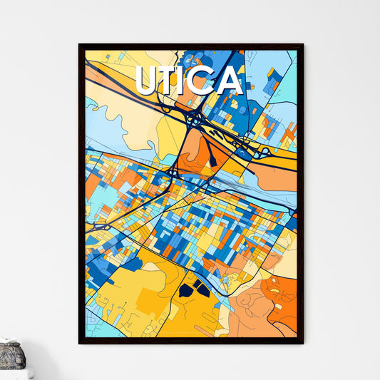 UTICA NEW YORK Vibrant Colorful Art Map Poster Blue Orange