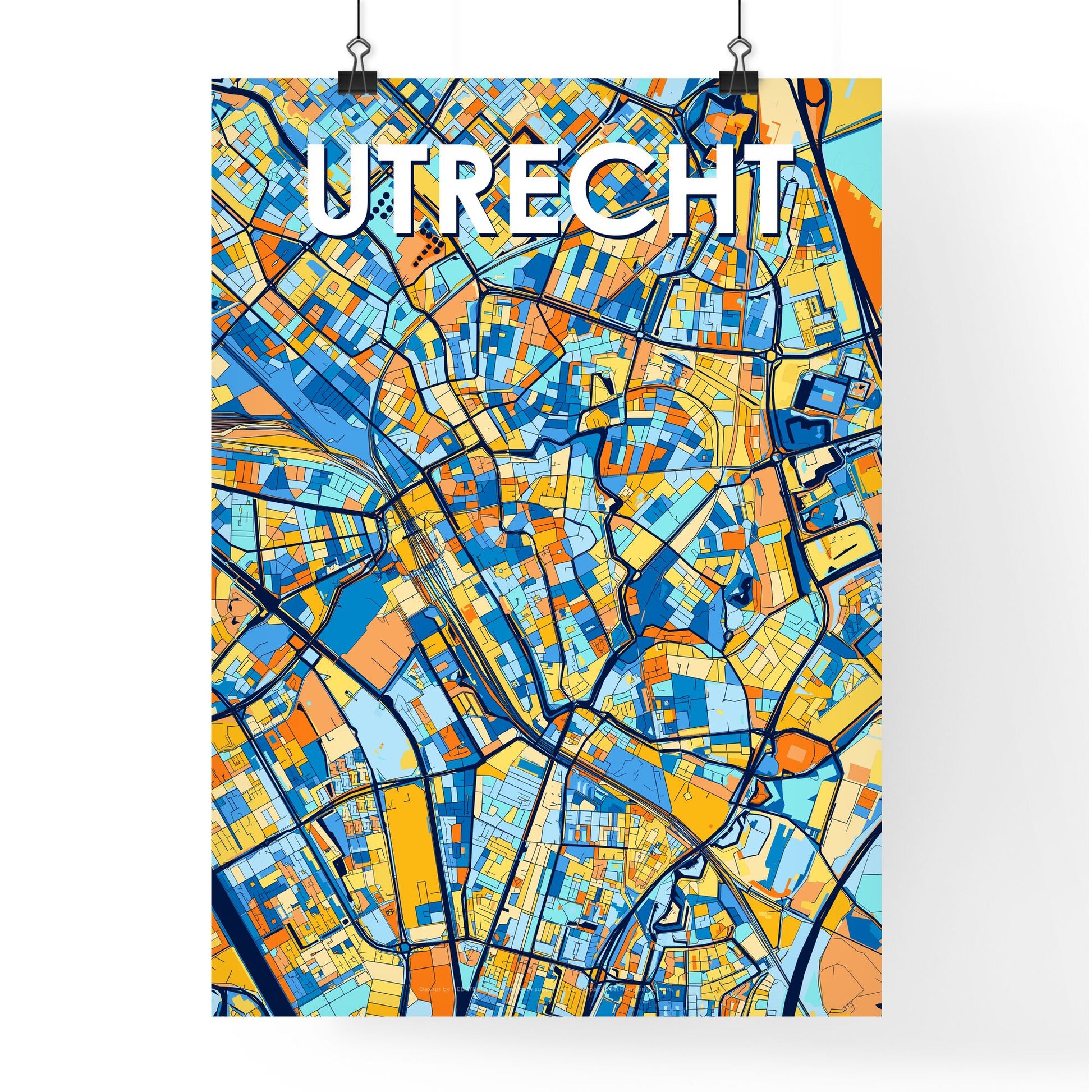 UTRECHT NETHERLANDS Vibrant Colorful Art Map Poster Blue Orange