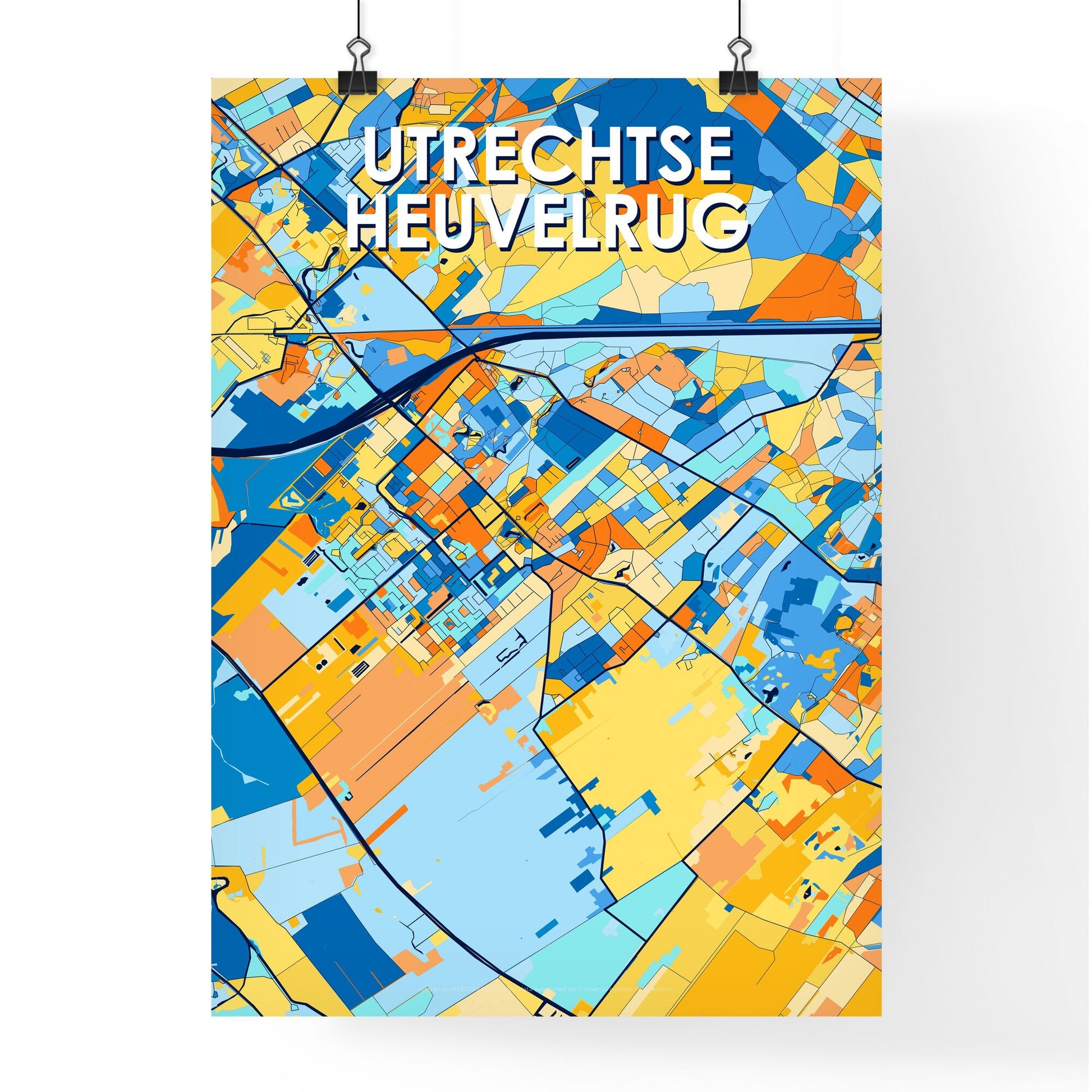 UTRECHTSE HEUVELRUG NETHERLANDS Vibrant Colorful Art Map Poster Blue Orange