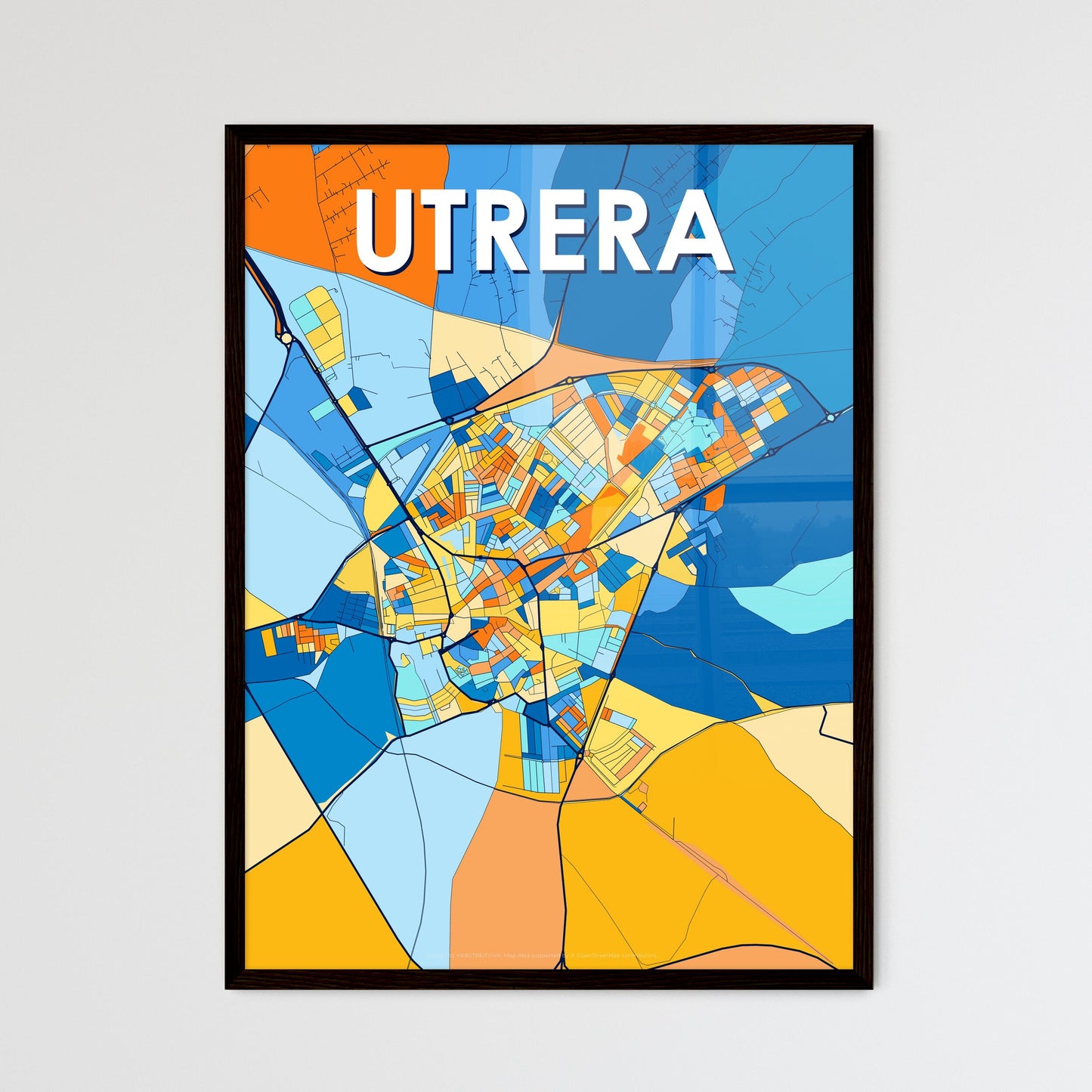 UTRERA SPAIN Vibrant Colorful Art Map Poster Blue Orange