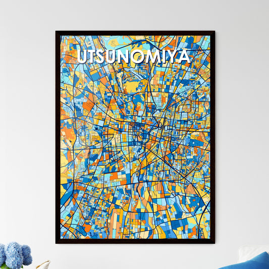 UTSUNOMIYA JAPAN Vibrant Colorful Art Map Poster Blue Orange