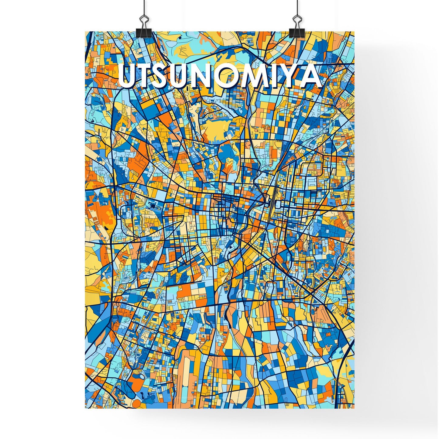 UTSUNOMIYA JAPAN Vibrant Colorful Art Map Poster Blue Orange