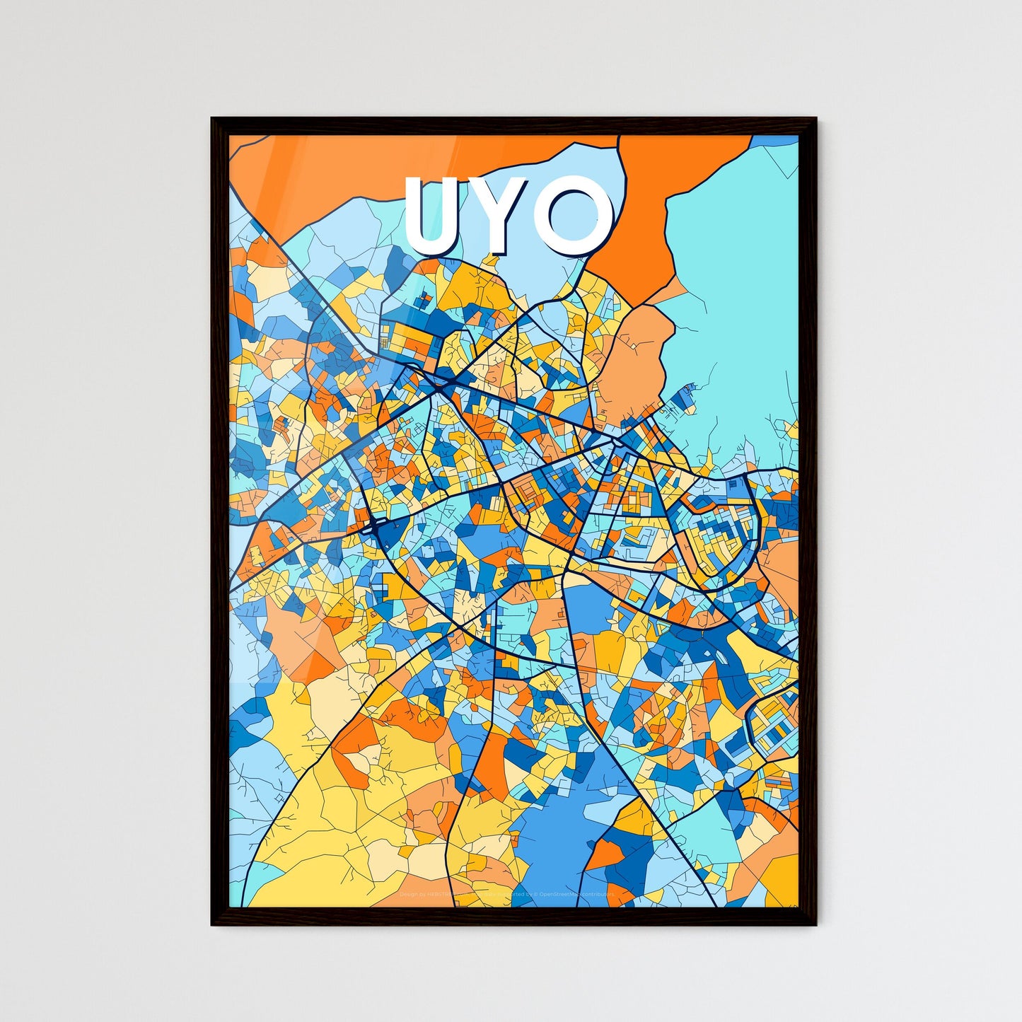 UYO NIGERIA Vibrant Colorful Art Map Poster Blue Orange