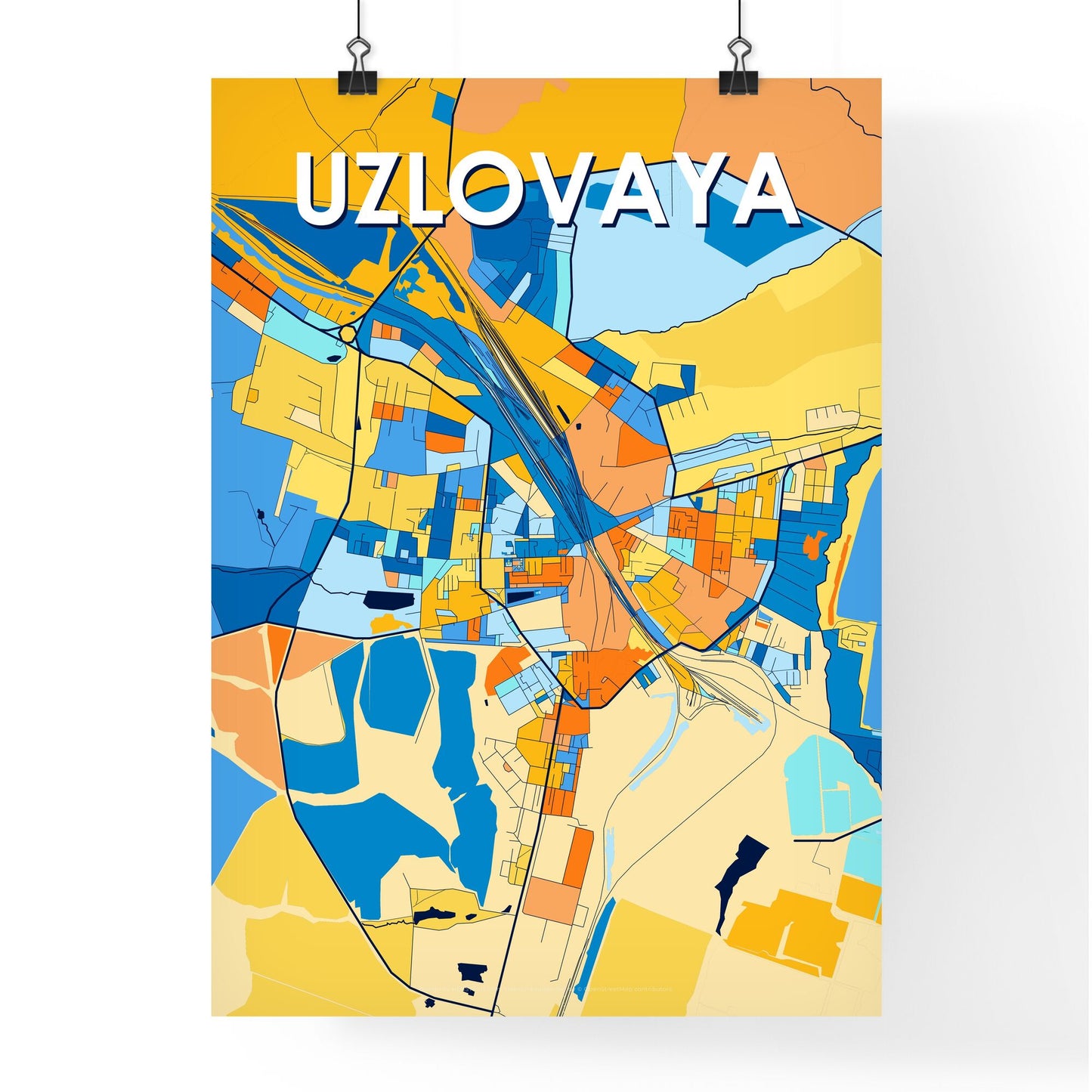 UZLOVAYA RUSSIA Vibrant Colorful Art Map Poster Blue Orange