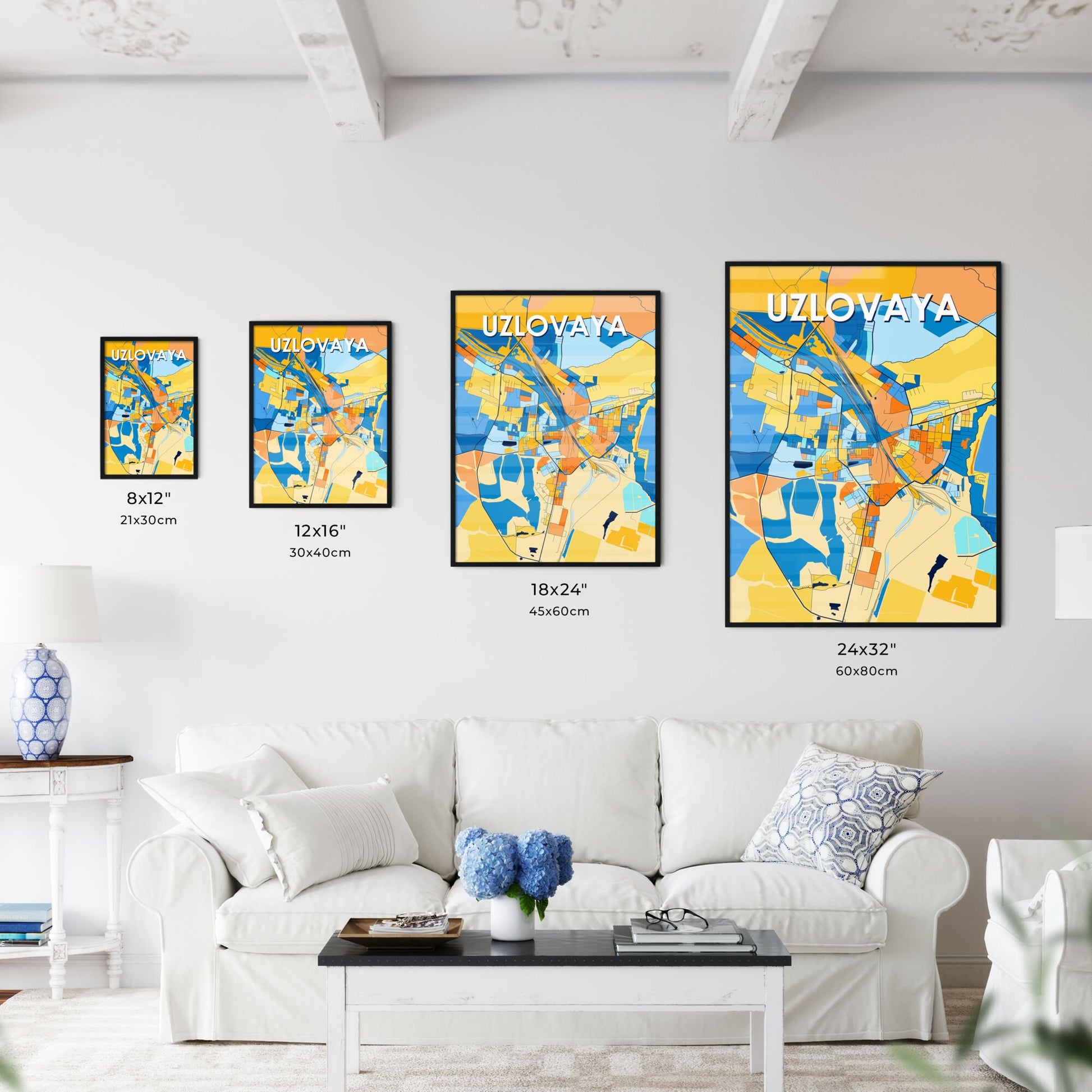 UZLOVAYA RUSSIA Vibrant Colorful Art Map Poster Blue Orange