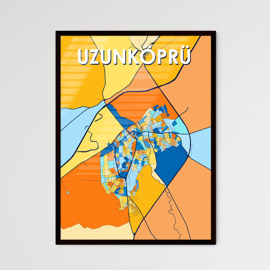 UZUNKÖPRÜ TURKEY Vibrant Colorful Art Map Poster Blue Orange