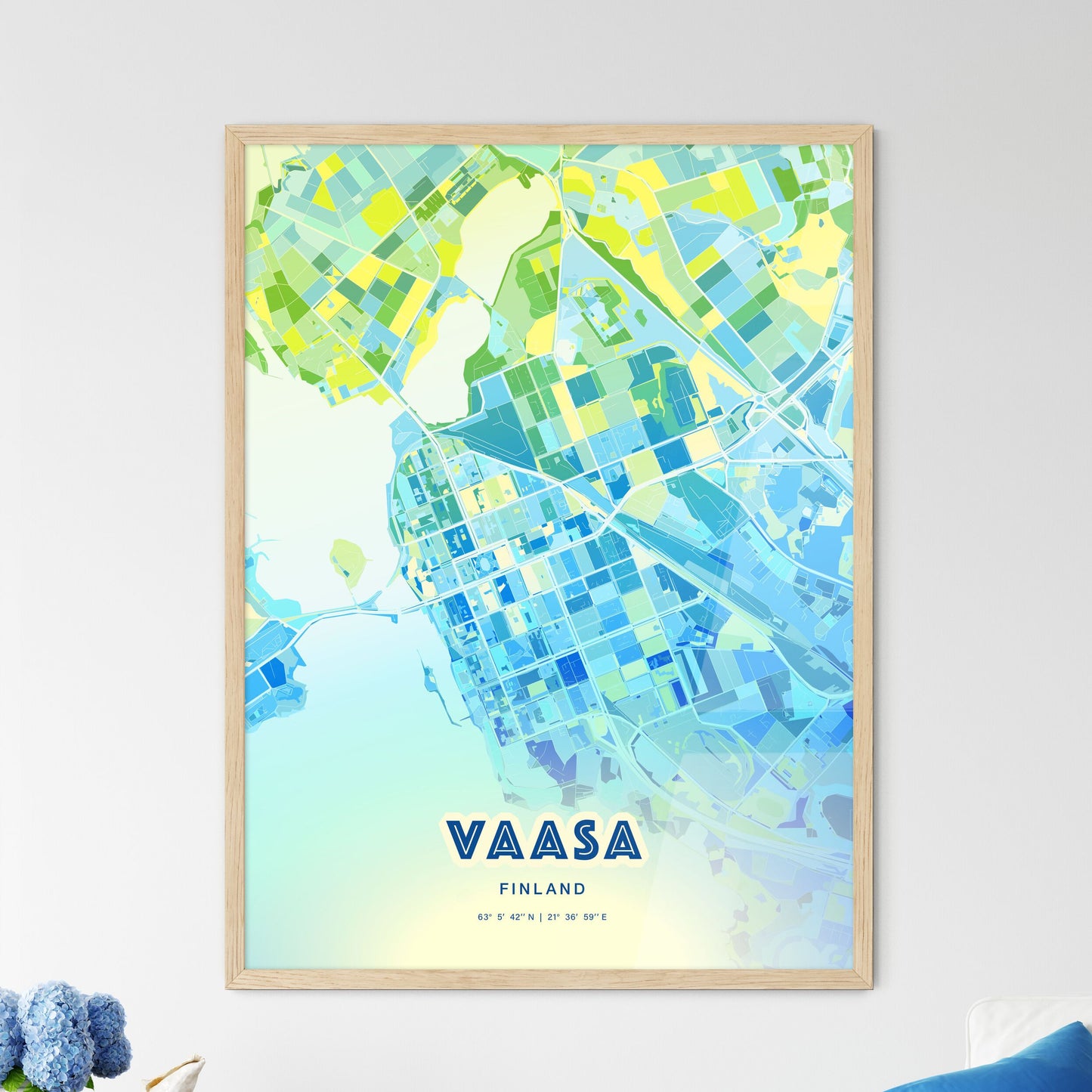 Colorful Vaasa Finland Fine Art Map Cool Blue