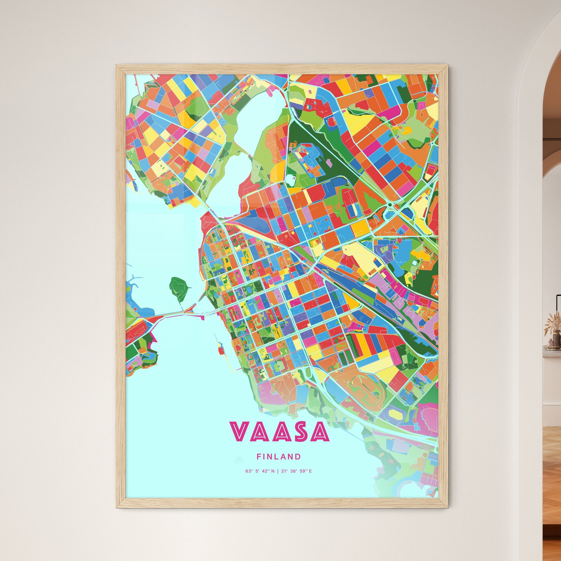 Colorful Vaasa Finland Fine Art Map Crazy Colors