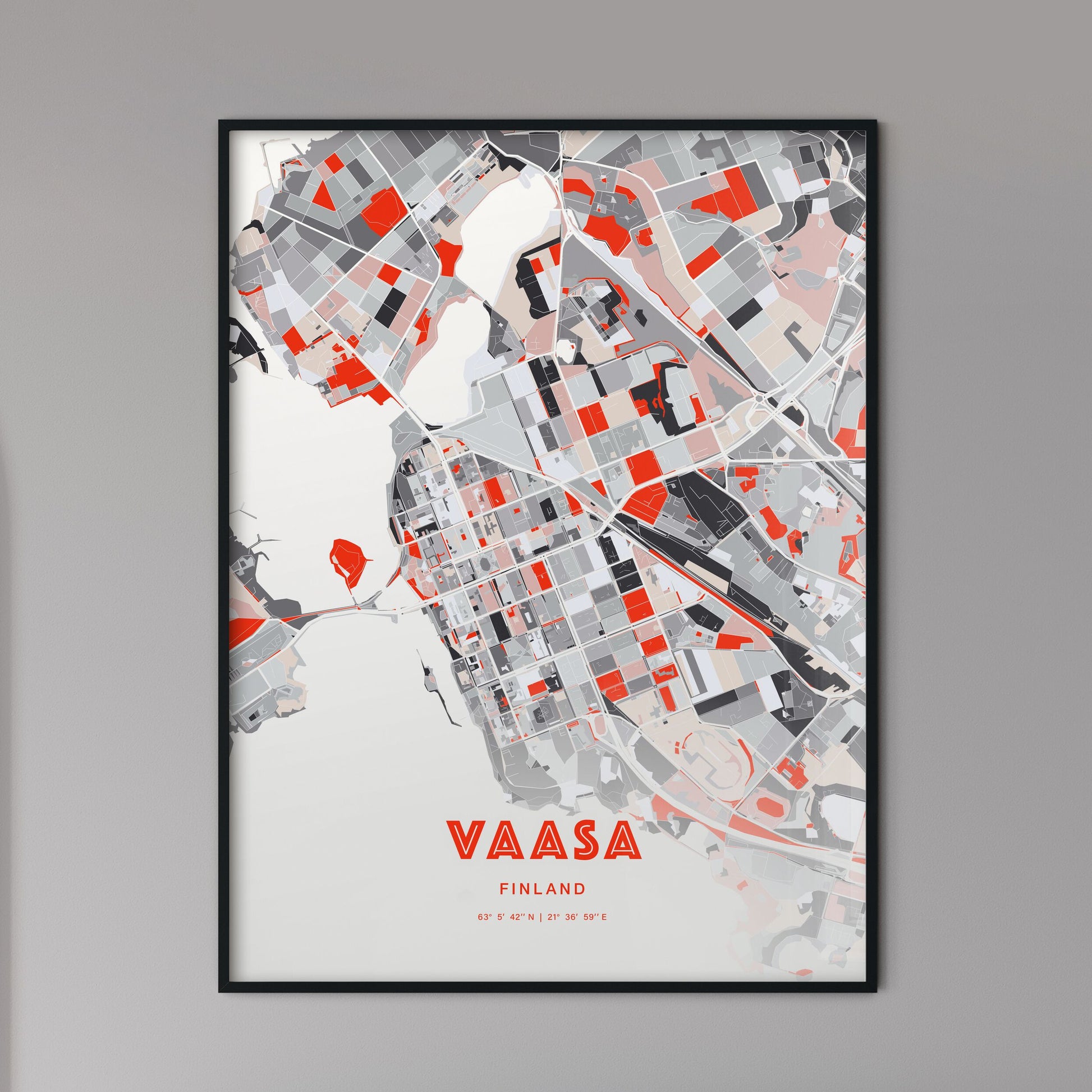 Colorful Vaasa Finland Fine Art Map Modern Expressive