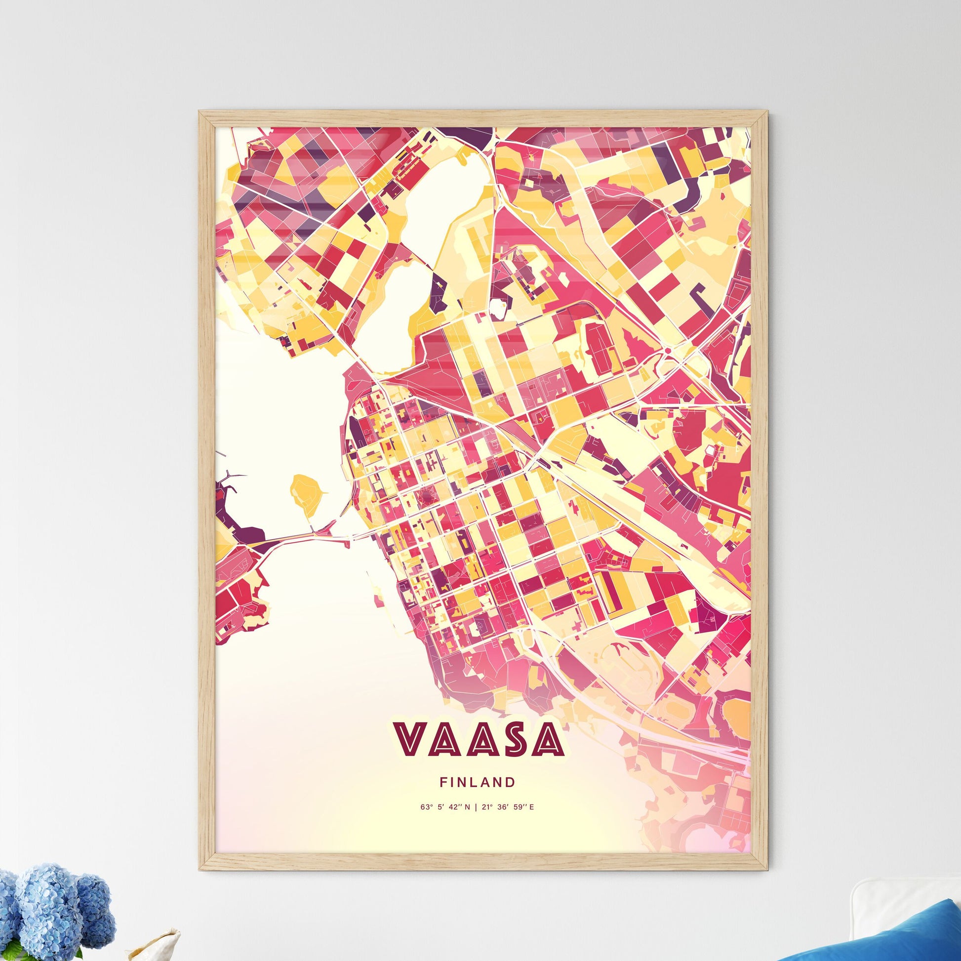 Colorful Vaasa Finland Fine Art Map Hot Red