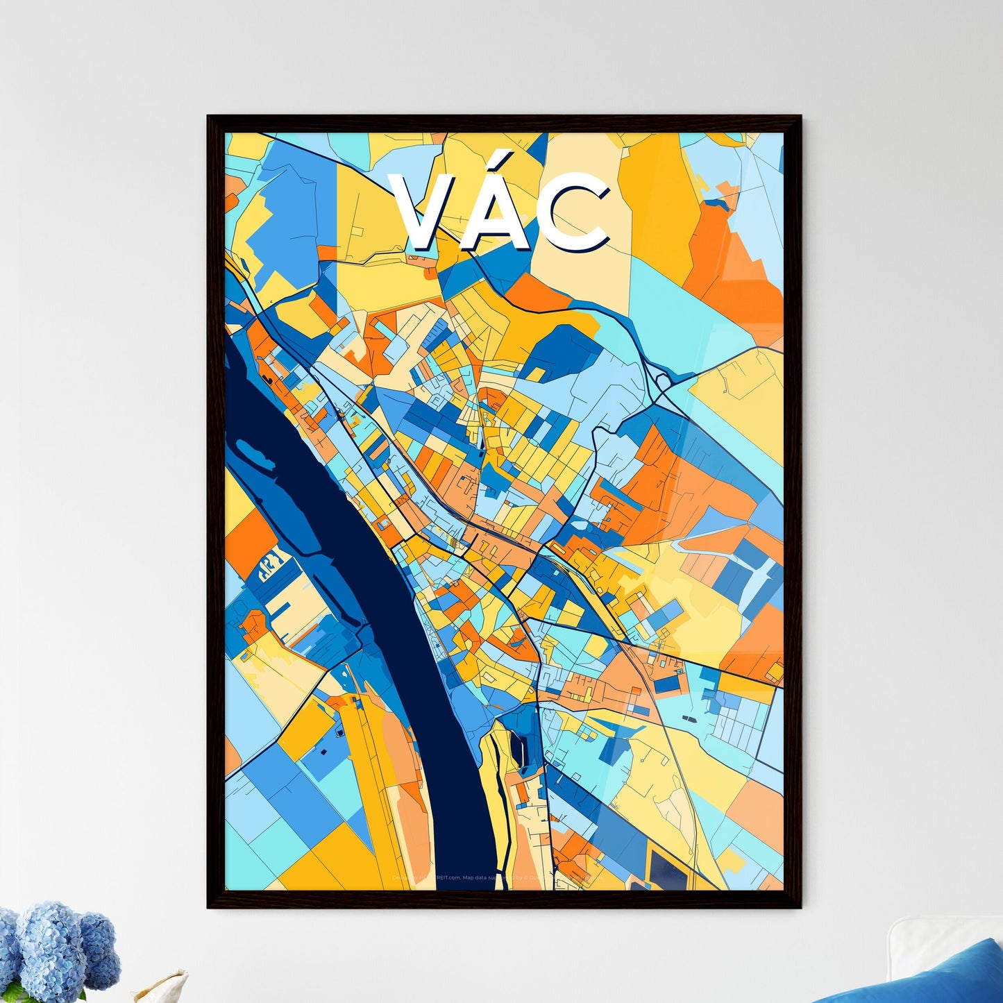 VÁC HUNGARY Vibrant Colorful Art Map Poster Blue Orange