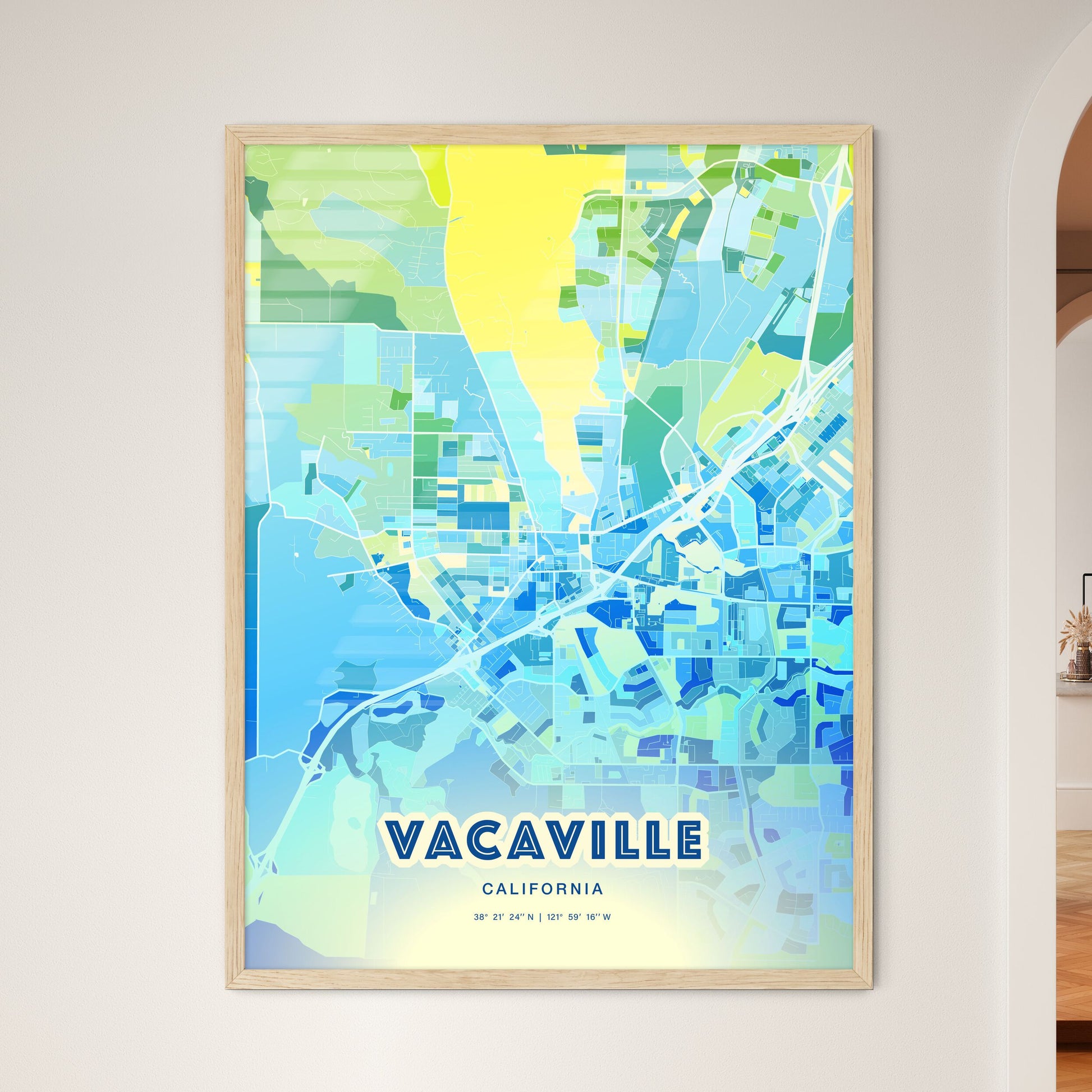 Colorful Vacaville California Fine Art Map Cool Blue
