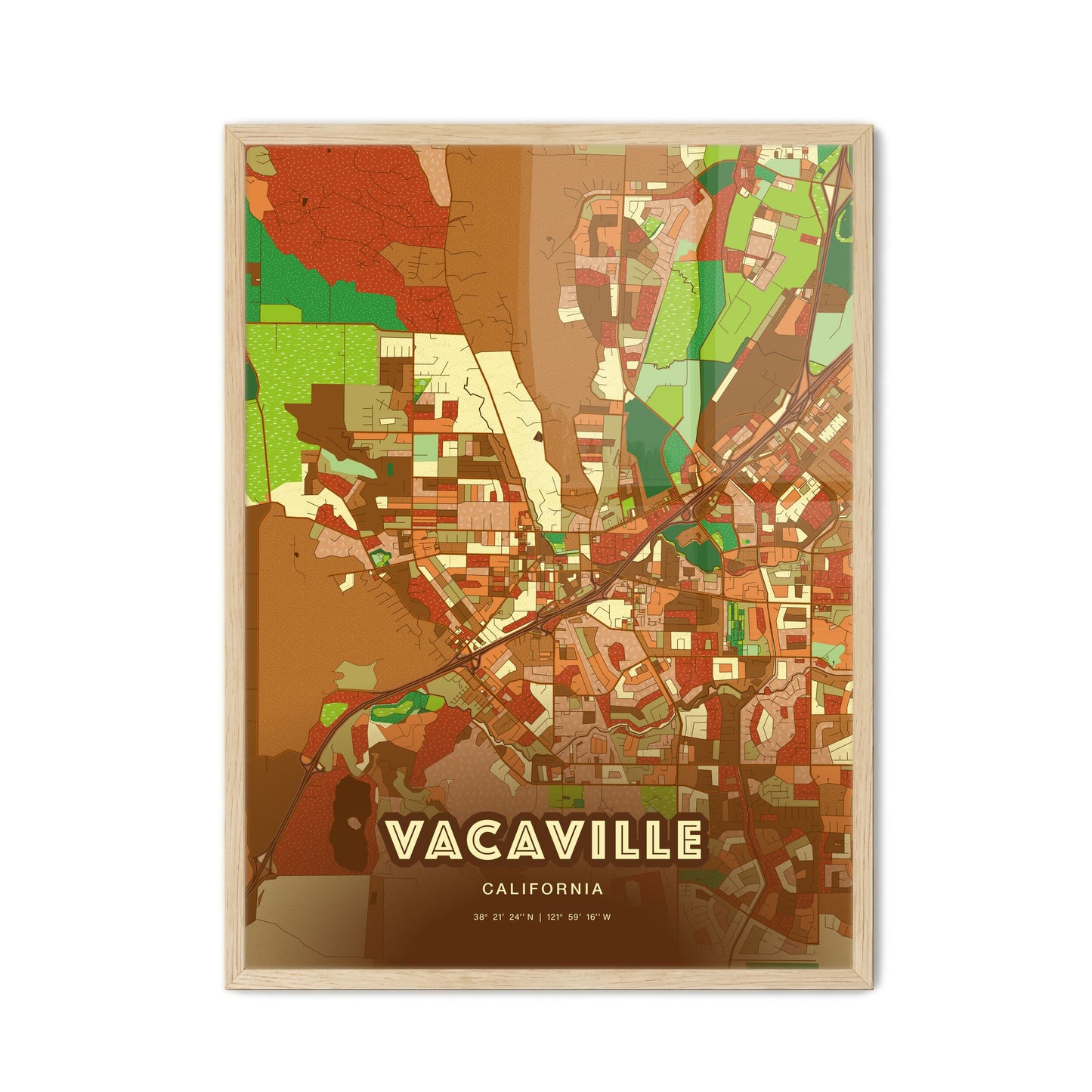 Colorful Vacaville California Fine Art Map Farmhouse