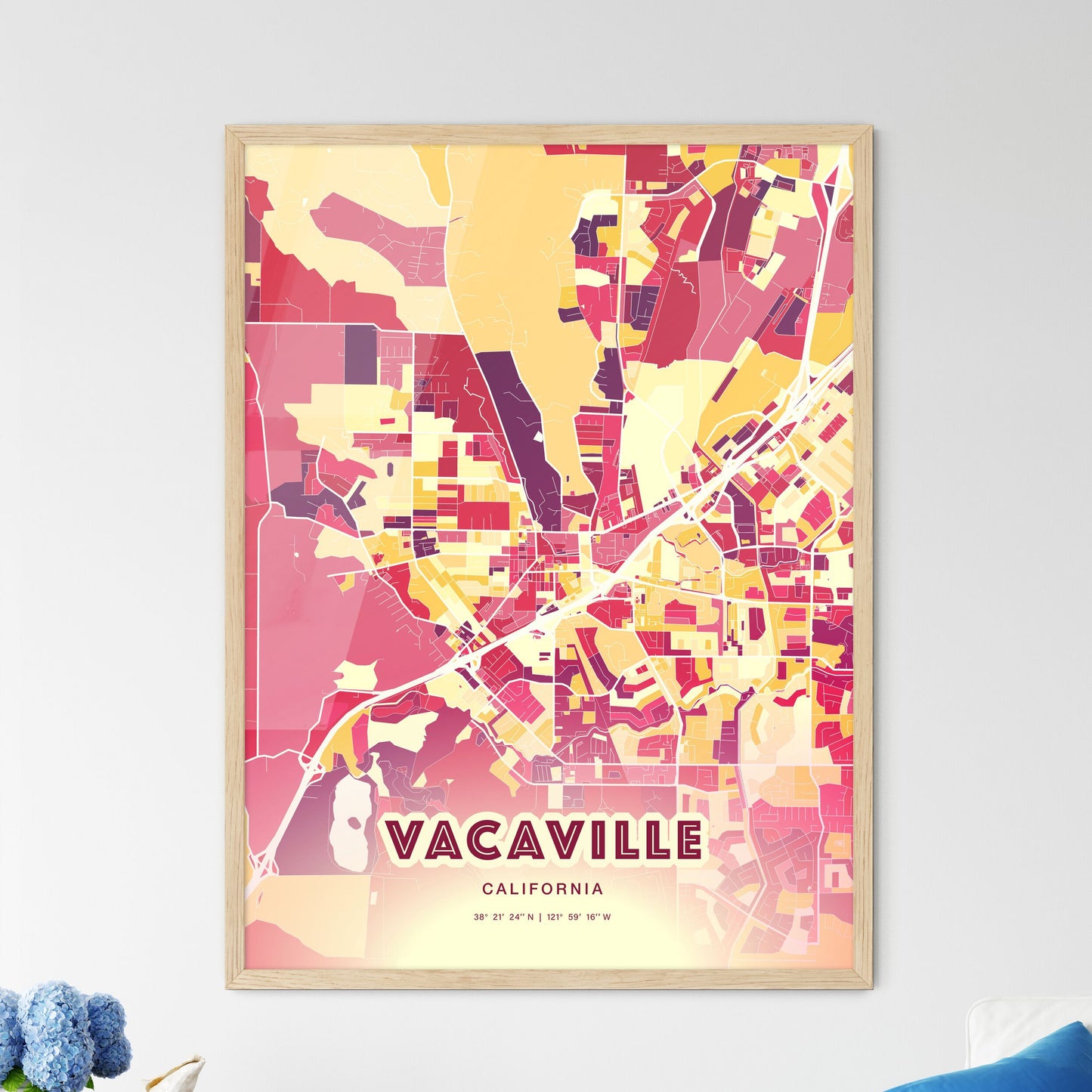 Colorful Vacaville California Fine Art Map Hot Red