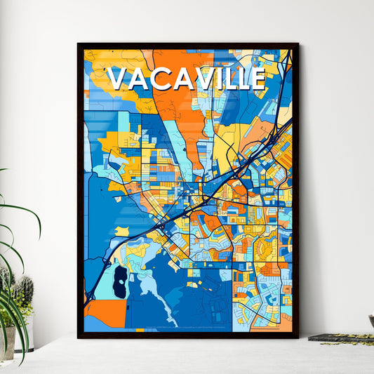 VACAVILLE CALIFORNIA Vibrant Colorful Art Map Poster Blue Orange