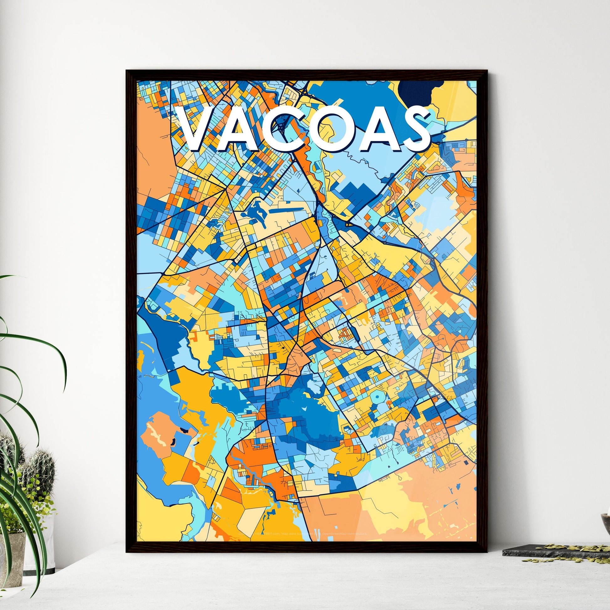 VACOAS MAURITIUS Vibrant Colorful Art Map Poster Blue Orange