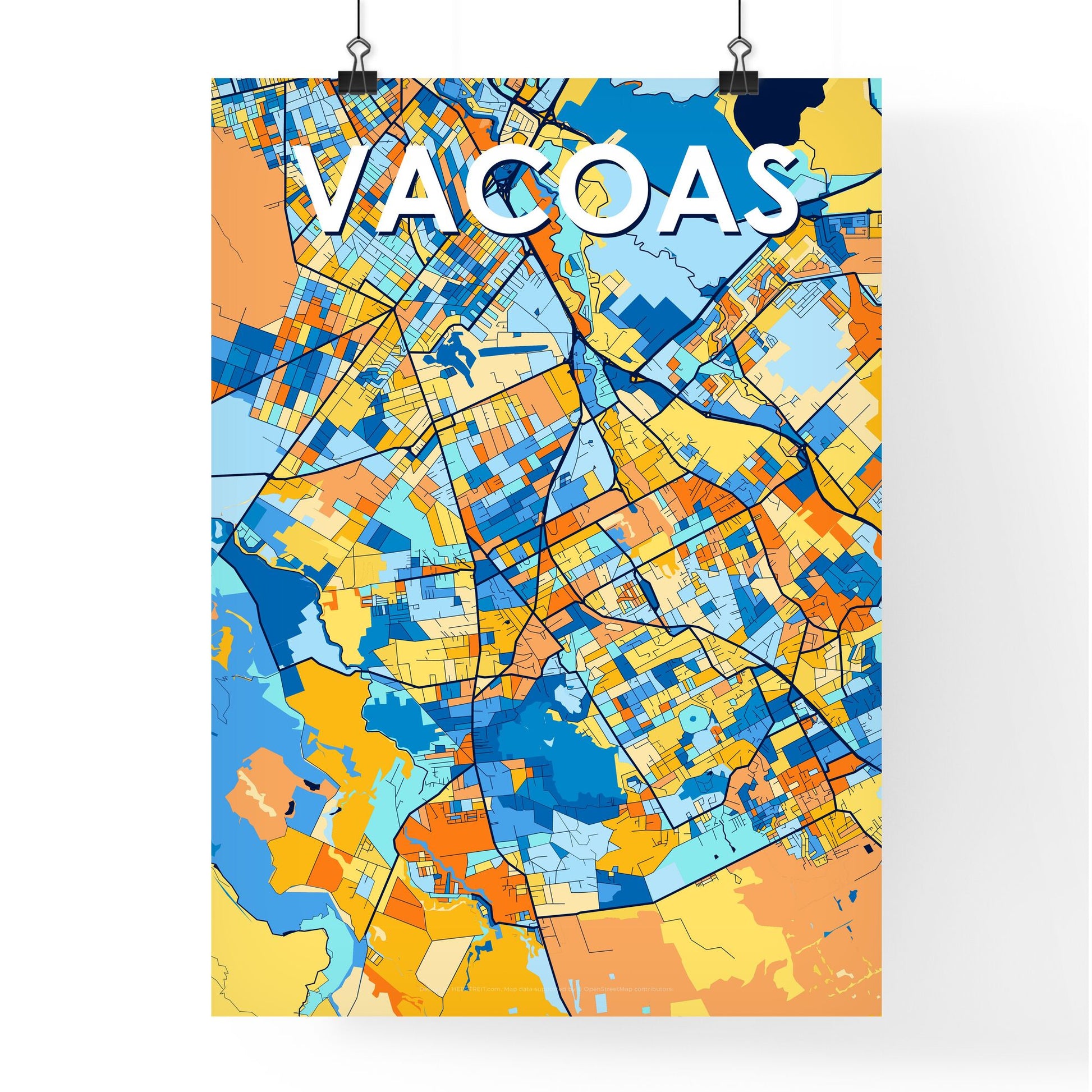 VACOAS MAURITIUS Vibrant Colorful Art Map Poster Blue Orange