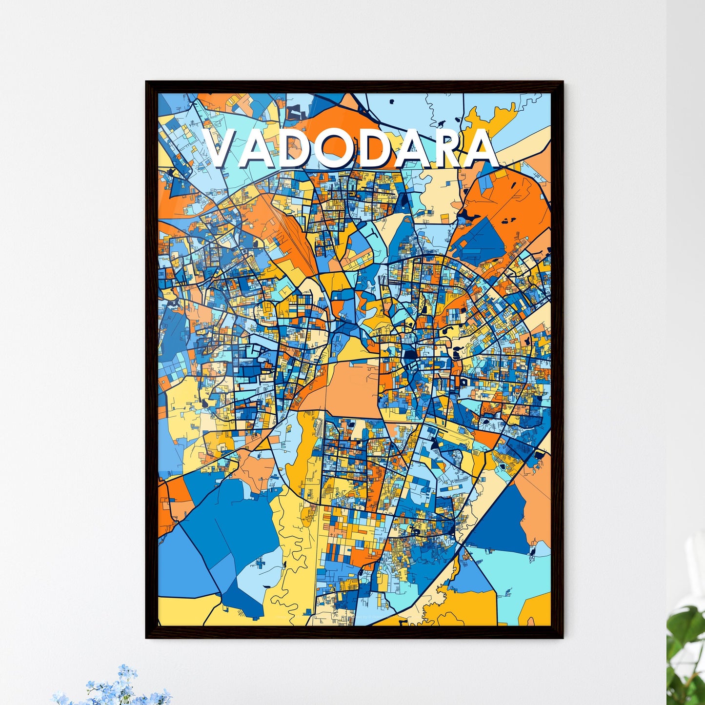 VADODARA INDIA Vibrant Colorful Art Map Poster Blue Orange