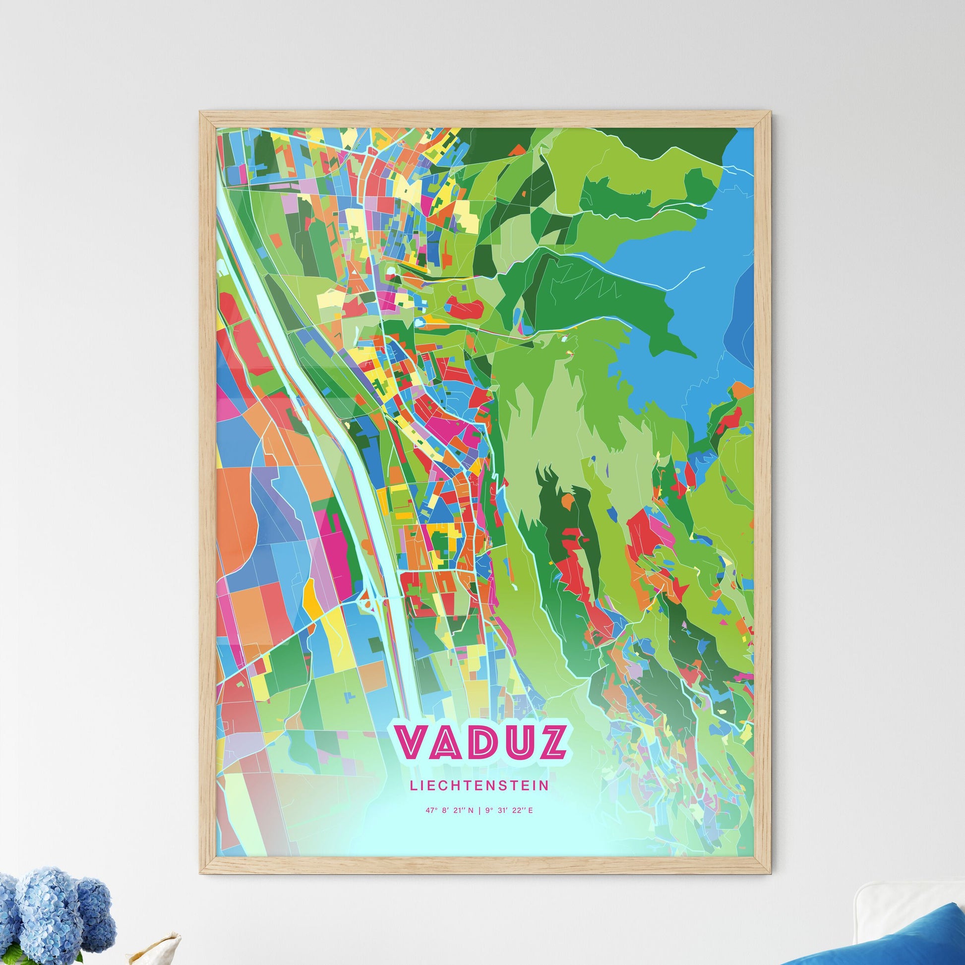 Colorful Vaduz Liechtenstein Fine Art Map Crazy Colors