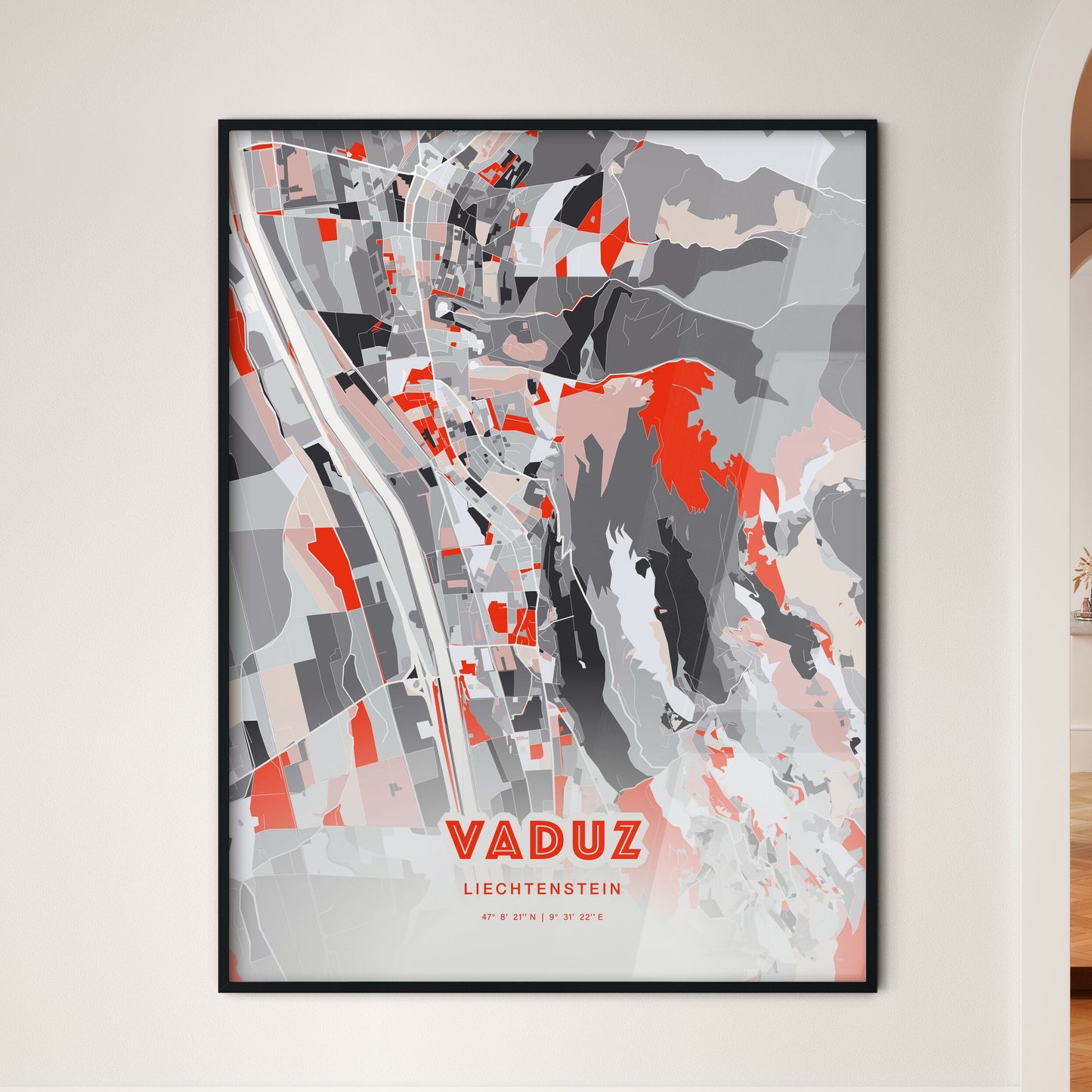 Colorful Vaduz Liechtenstein Fine Art Map Modern Expressive