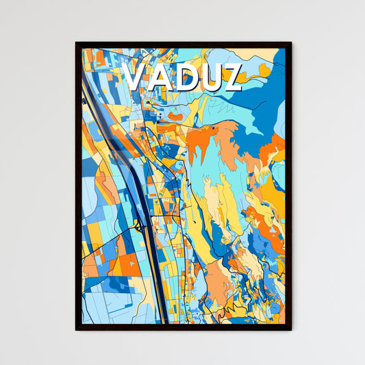 VADUZ LIECHTENSTEIN Vibrant Colorful Art Map Poster Blue Orange