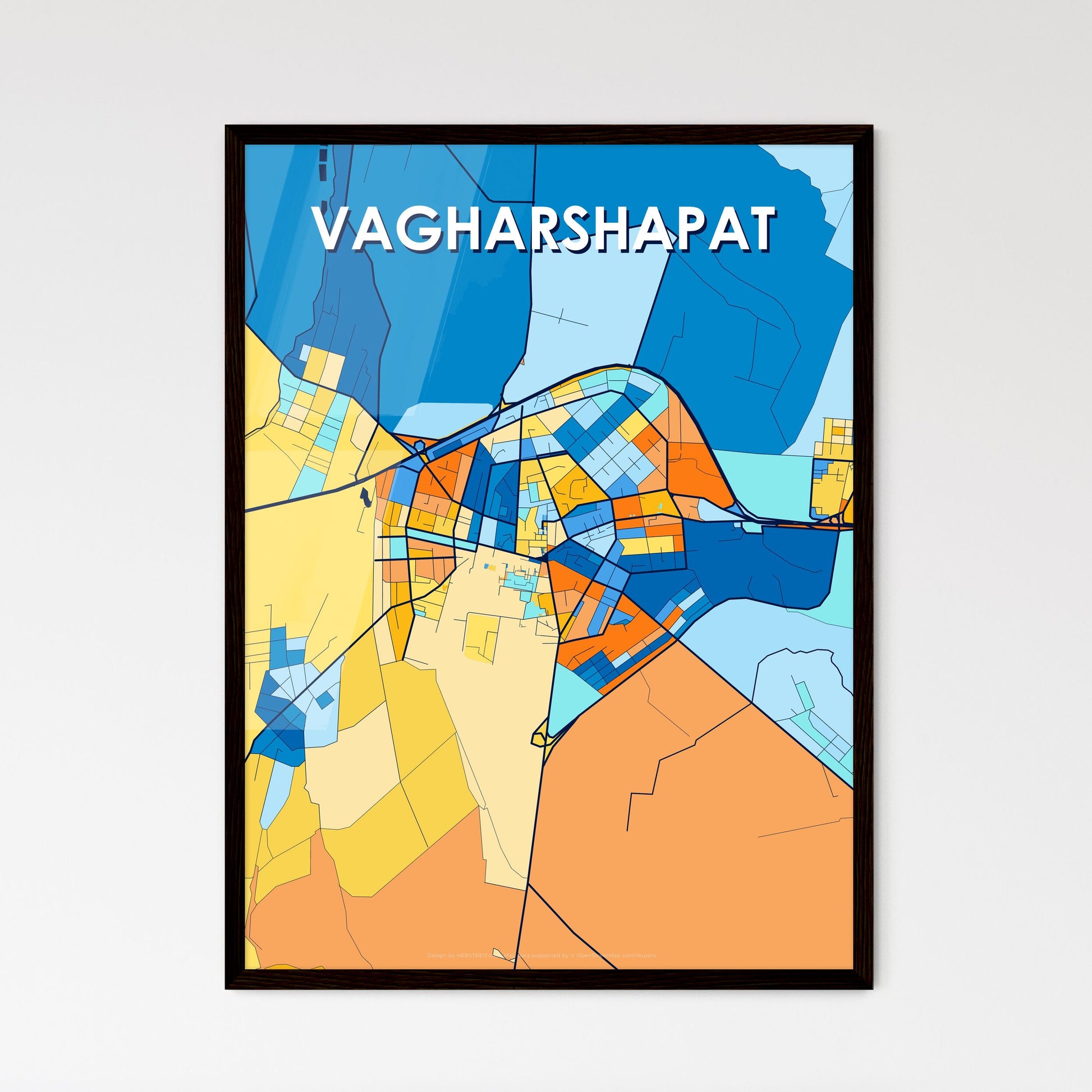 VAGHARSHAPAT ARMENIA Vibrant Colorful Art Map Poster Blue Orange