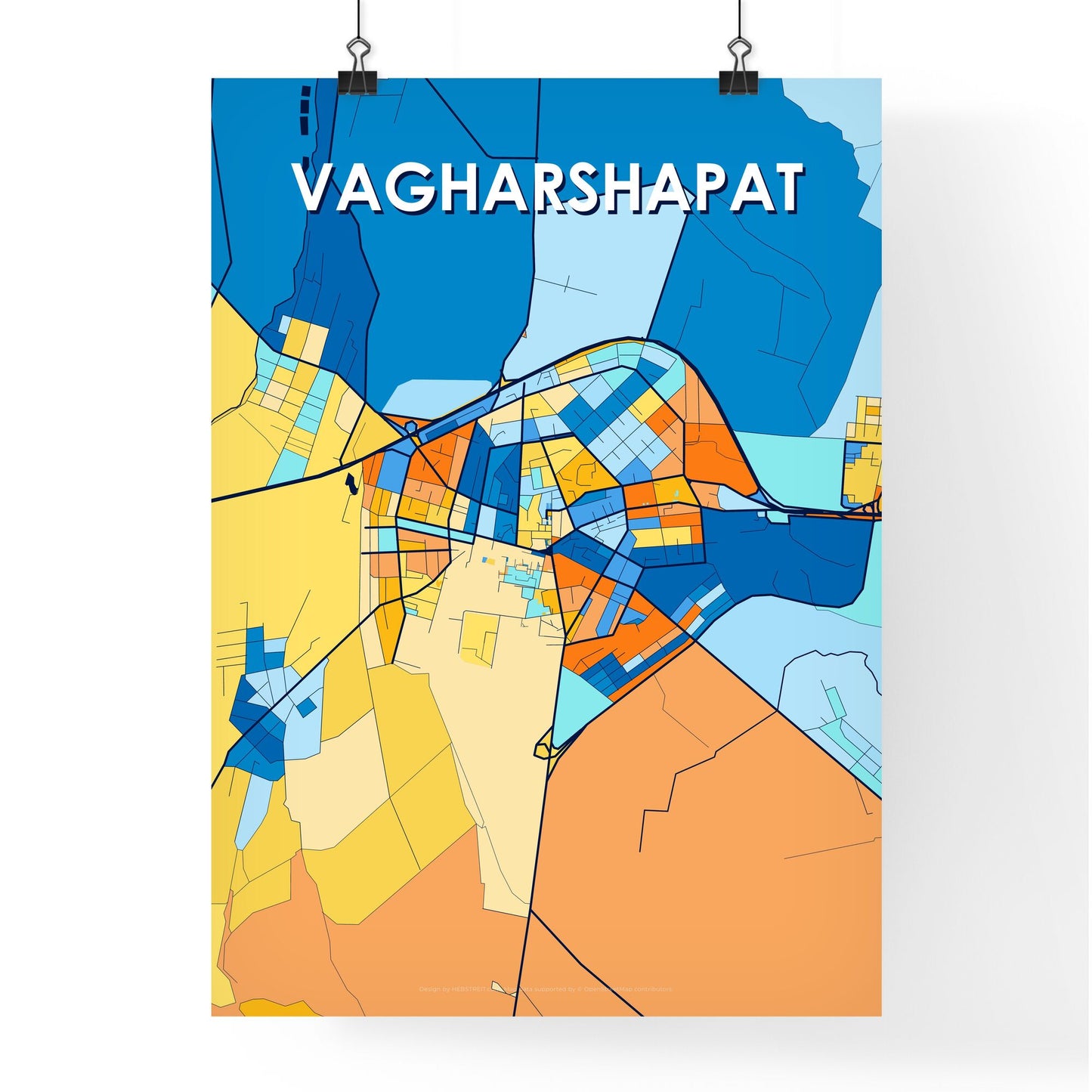 VAGHARSHAPAT ARMENIA Vibrant Colorful Art Map Poster Blue Orange