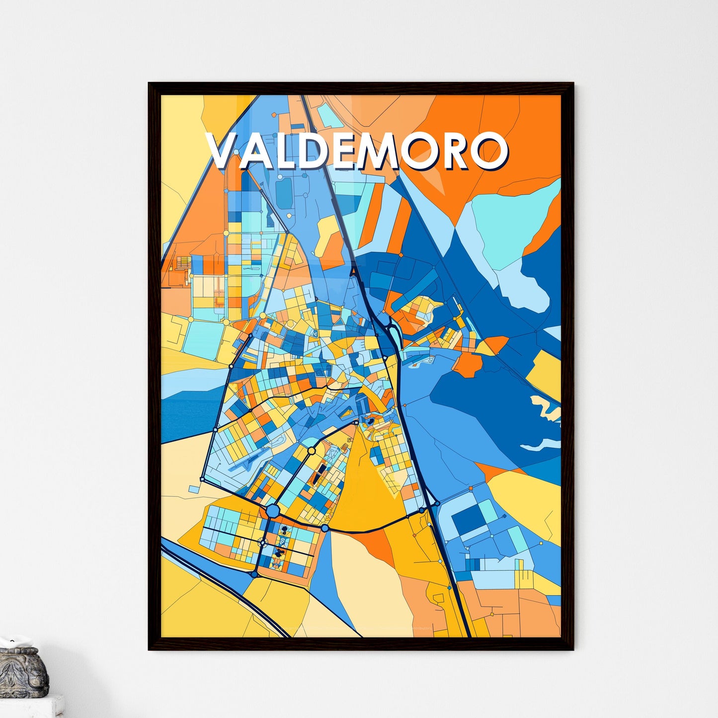 VALDEMORO SPAIN Vibrant Colorful Art Map Poster Blue Orange