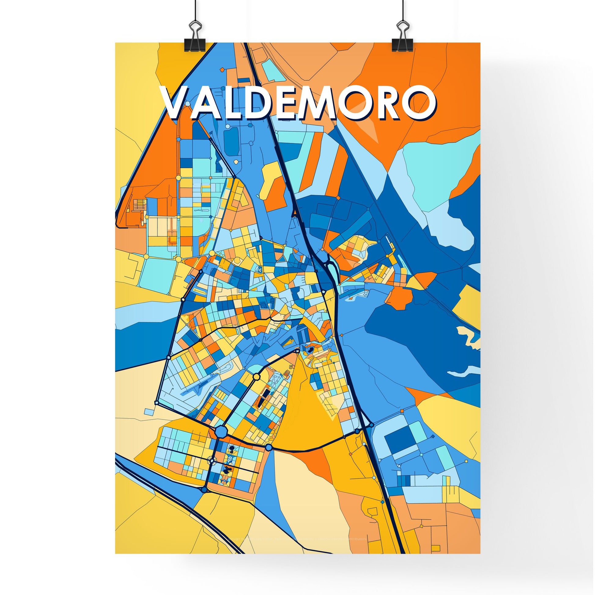 VALDEMORO SPAIN Vibrant Colorful Art Map Poster Blue Orange