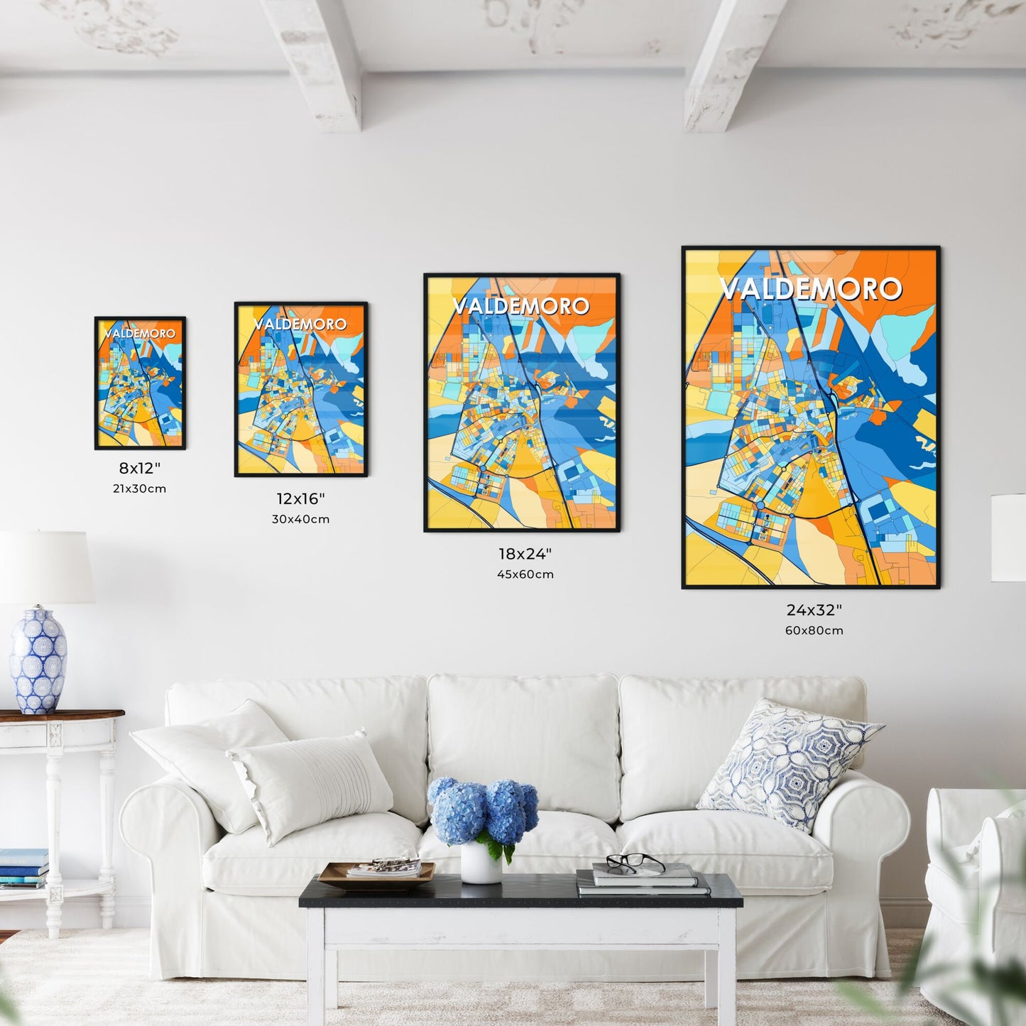 VALDEMORO SPAIN Vibrant Colorful Art Map Poster Blue Orange