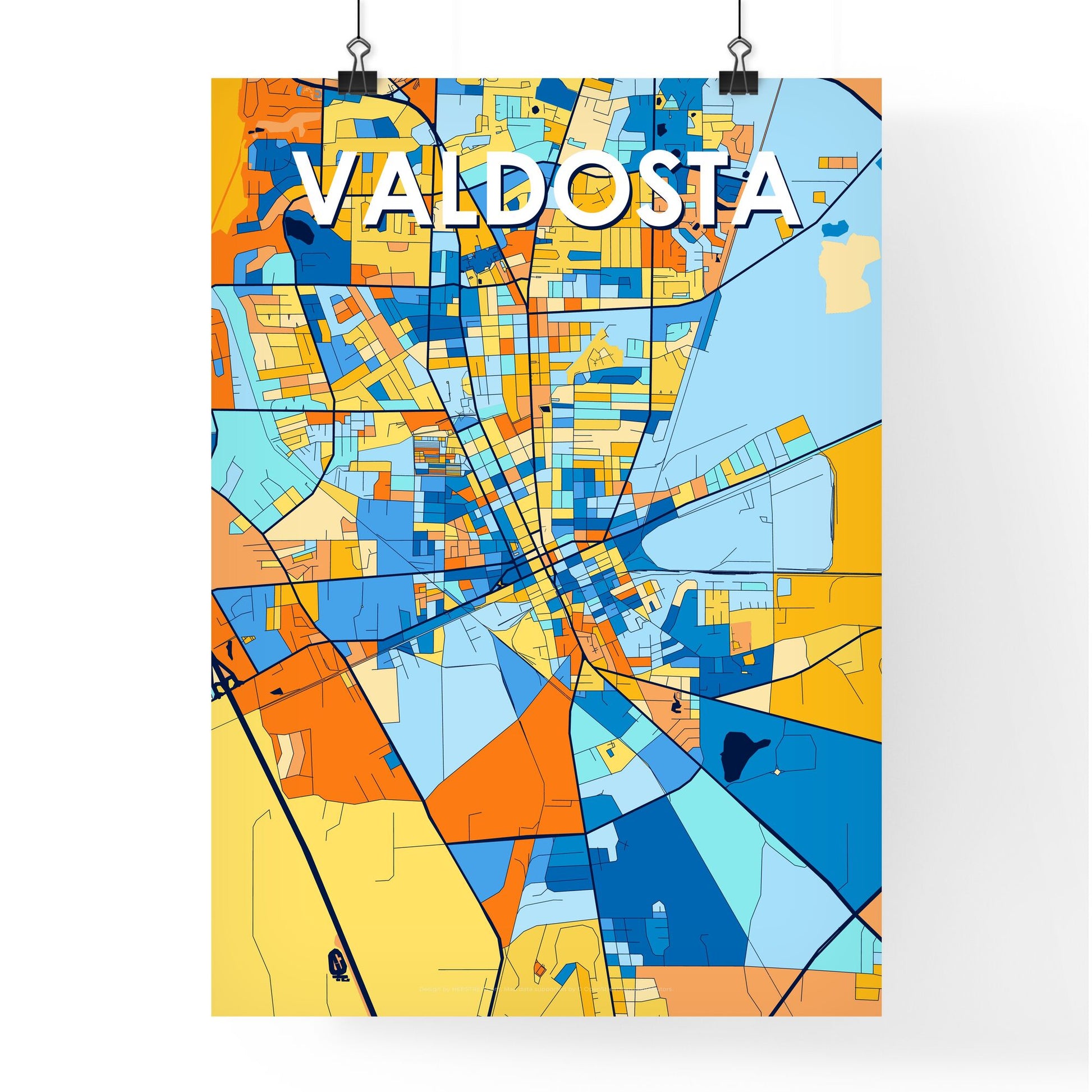 VALDOSTA GEORGIA Vibrant Colorful Art Map Poster Blue Orange