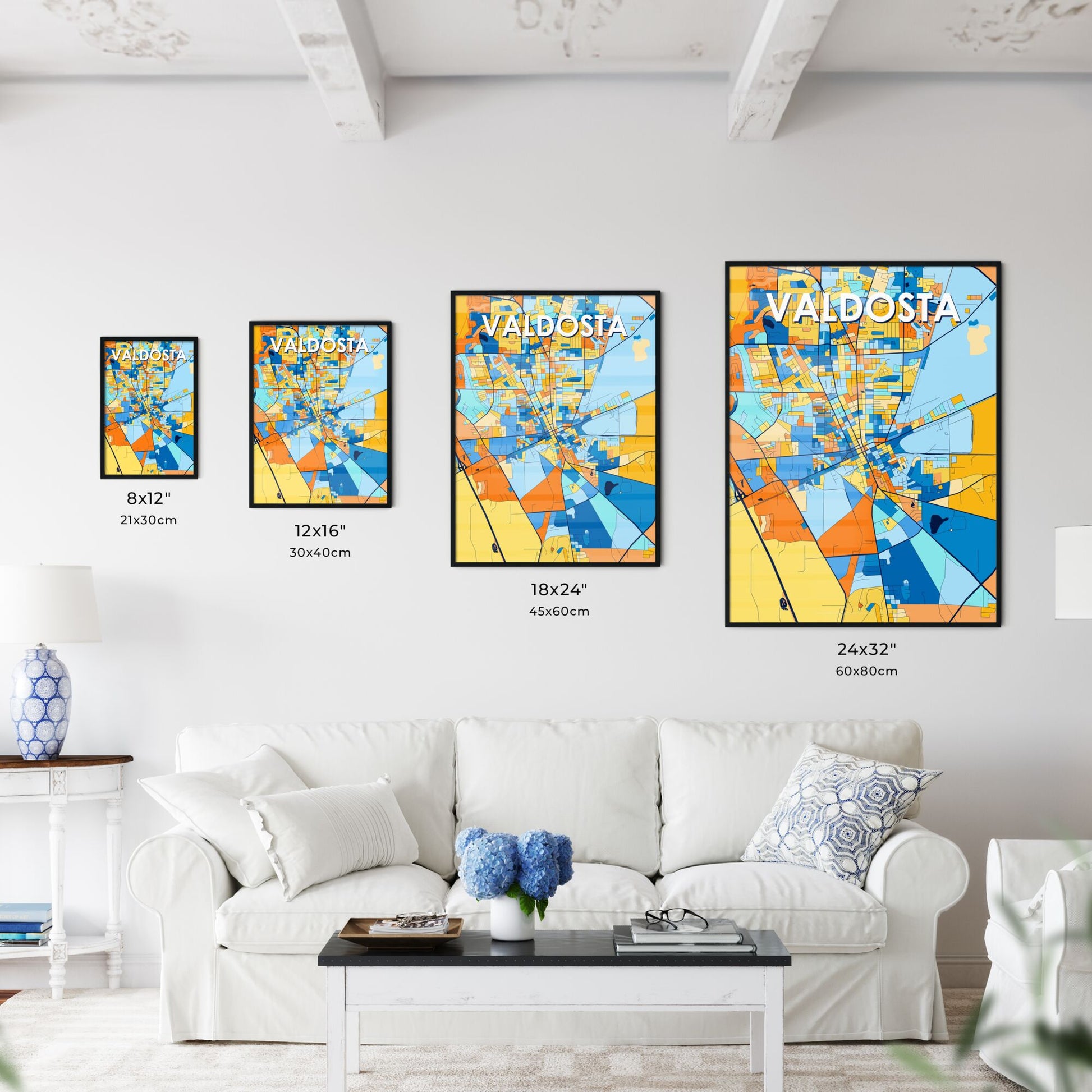 VALDOSTA GEORGIA Vibrant Colorful Art Map Poster Blue Orange