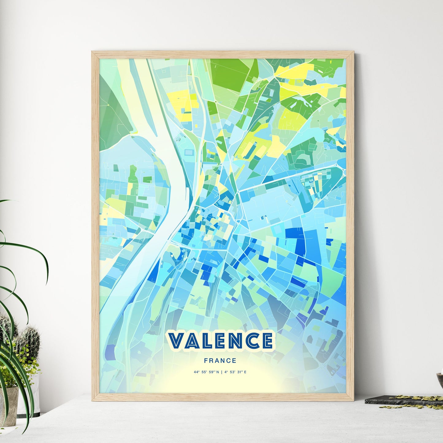 Colorful Valence France Fine Art Map Cool Blue