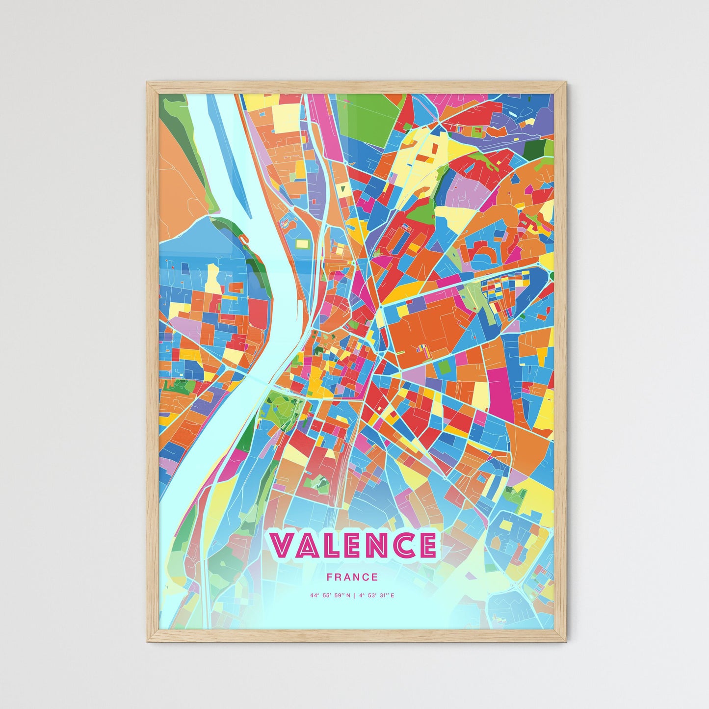 Colorful Valence France Fine Art Map Crazy Colors