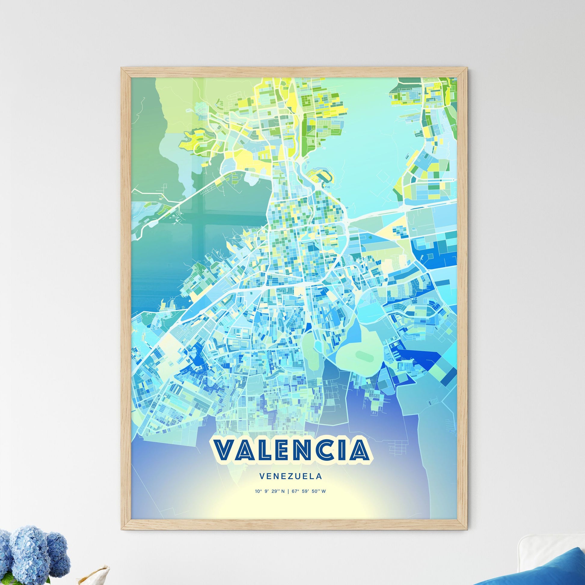 Colorful Valencia Venezuela Fine Art Map Cool Blue