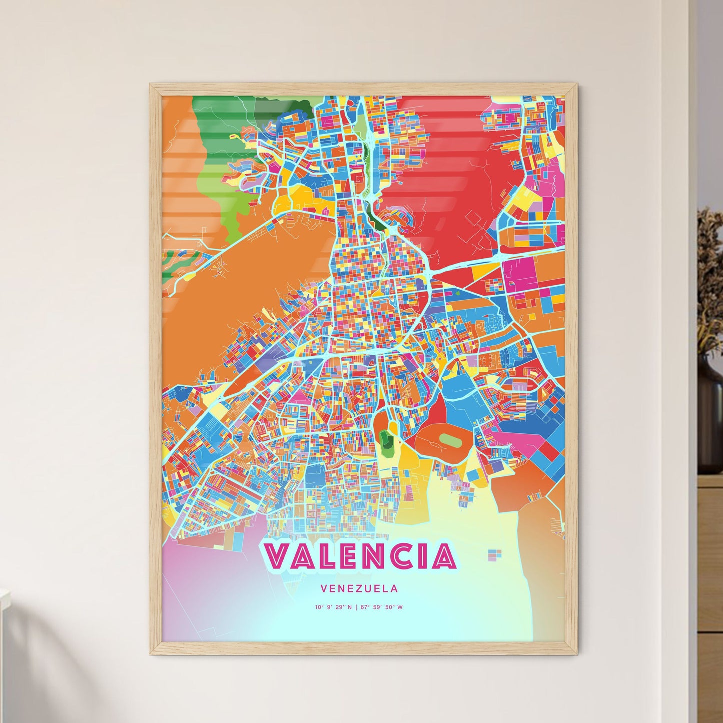 Colorful Valencia Venezuela Fine Art Map Crazy Colors