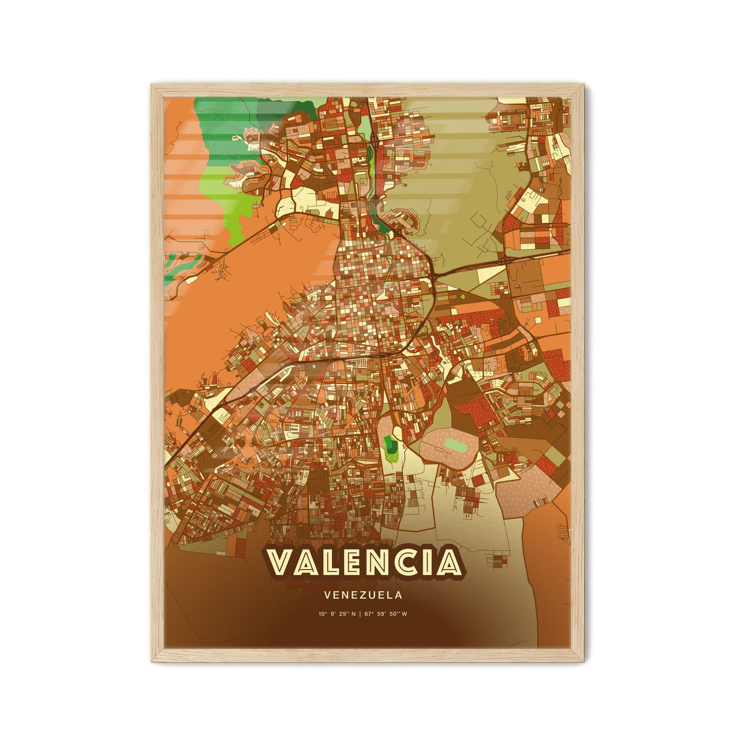 Colorful Valencia Venezuela Fine Art Map Farmhouse