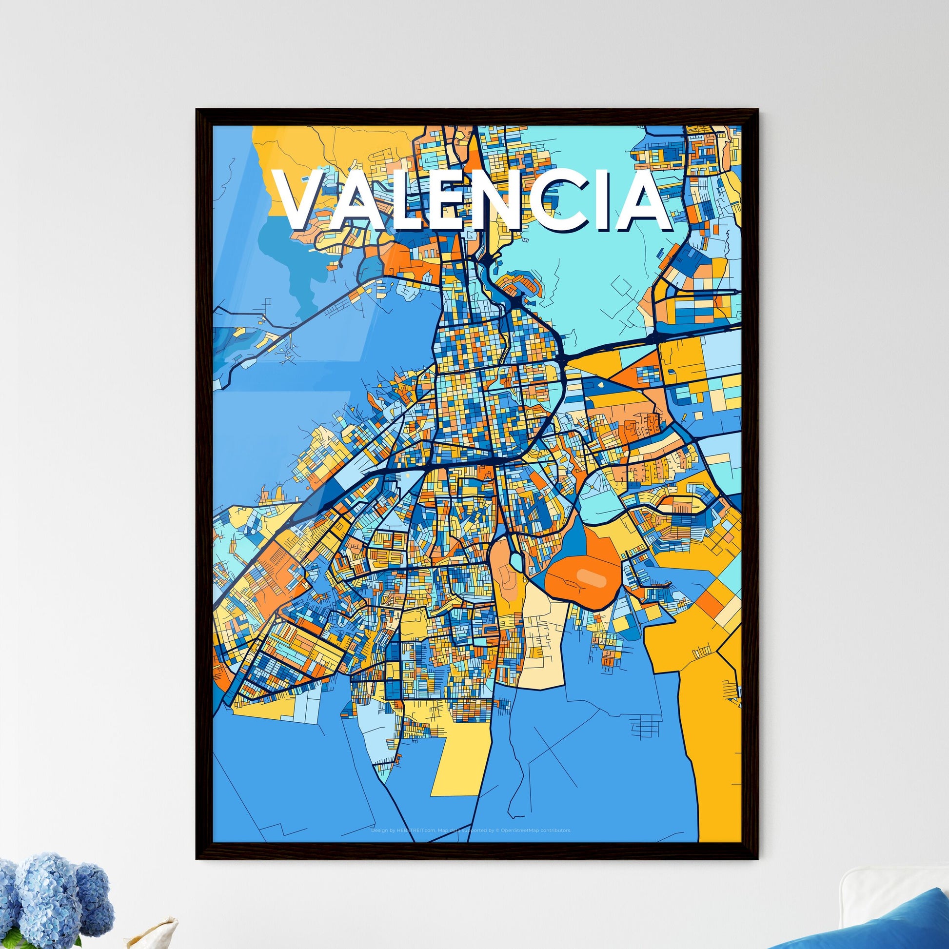 VALENCIA VENEZUELA Vibrant Colorful Art Map Poster Blue Orange