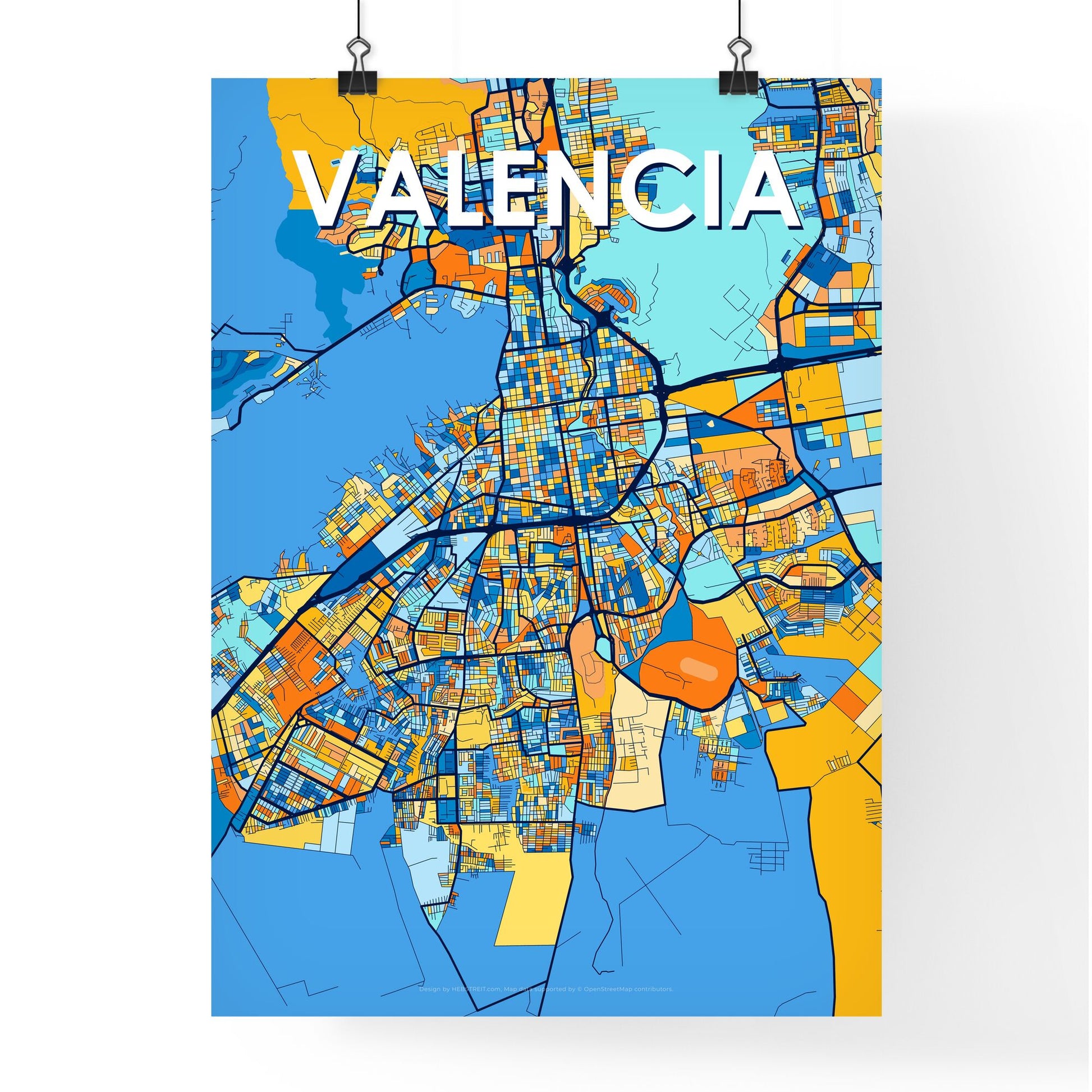 VALENCIA VENEZUELA Vibrant Colorful Art Map Poster Blue Orange